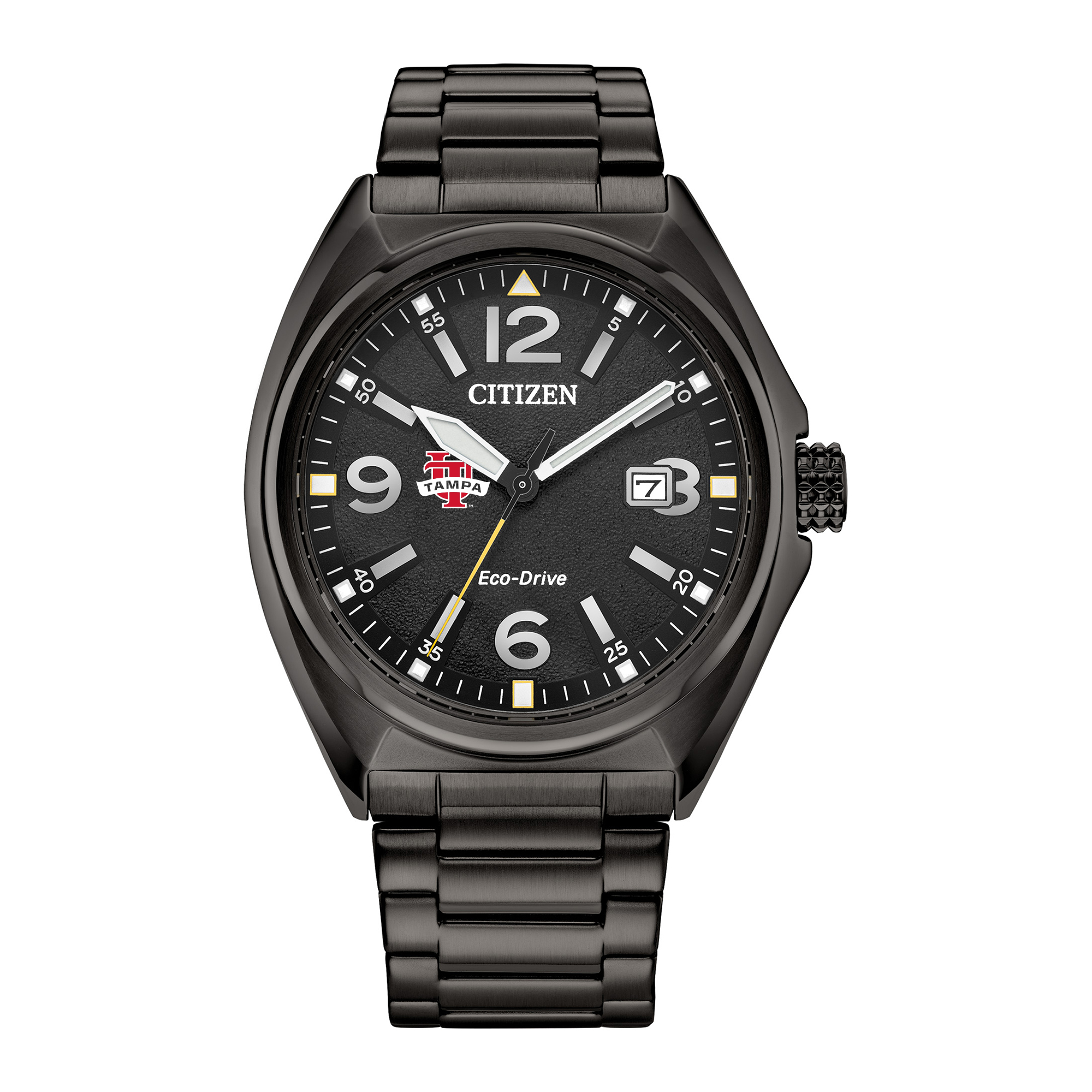 Men's Citizen Watch Black Tampa Spartans Eco-Drive Sport Casual Stainless Steel Black Dial Bracelet Watch