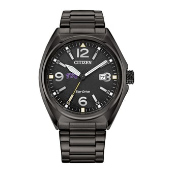 Men's Citizen Watch Black TCU Horned Frogs Eco-Drive Sport Casual Stainless Steel Black Dial Bracelet Watch