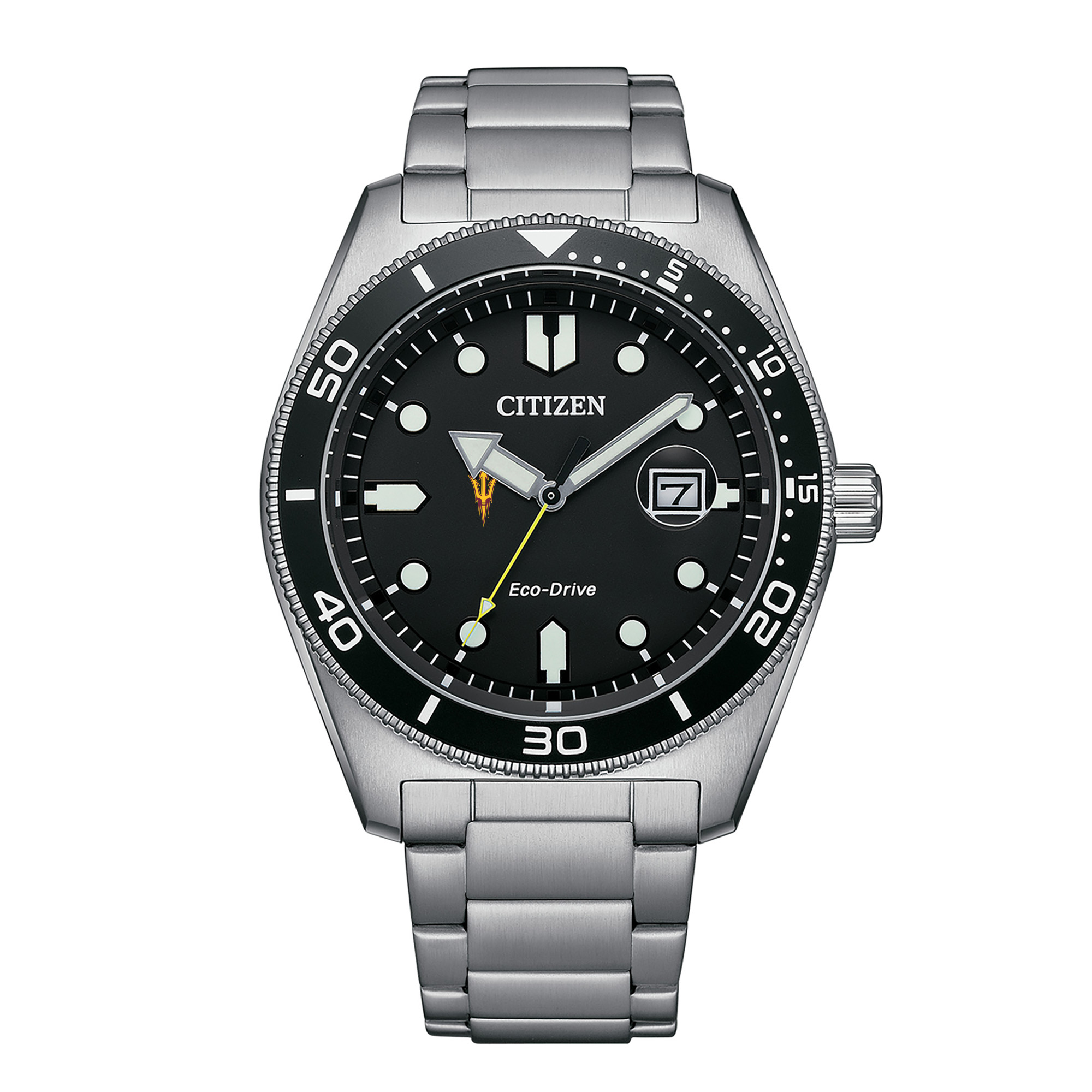 Men's Citizen Watch Silver Arizona State Sun Devils Eco-Drive Sport Casual Stainless Black Dial Steel Watch