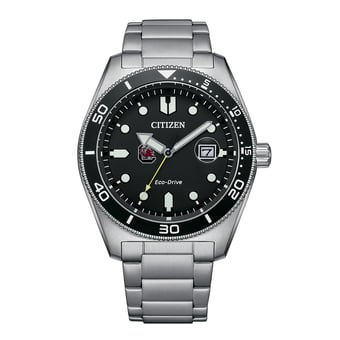 Men's Citizen Watch Silver South Carolina Gamecocks Eco-Drive Sport Casual Stainless Black Dial Steel Watch