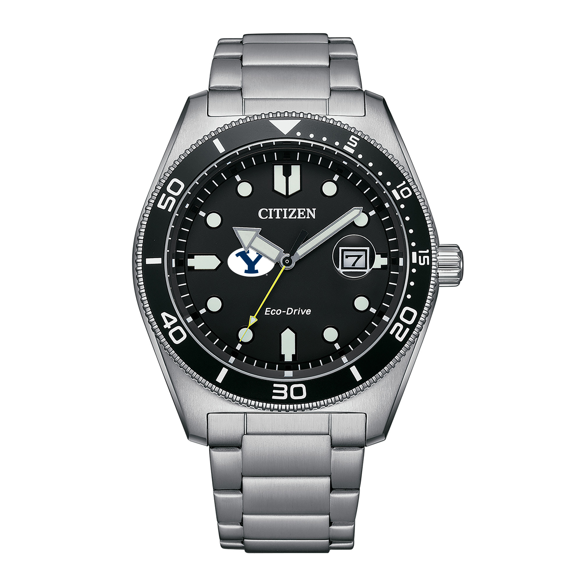 Men's Citizen Watch Silver BYU Cougars Eco-Drive Sport Casual Stainless Black Dial Steel Watch
