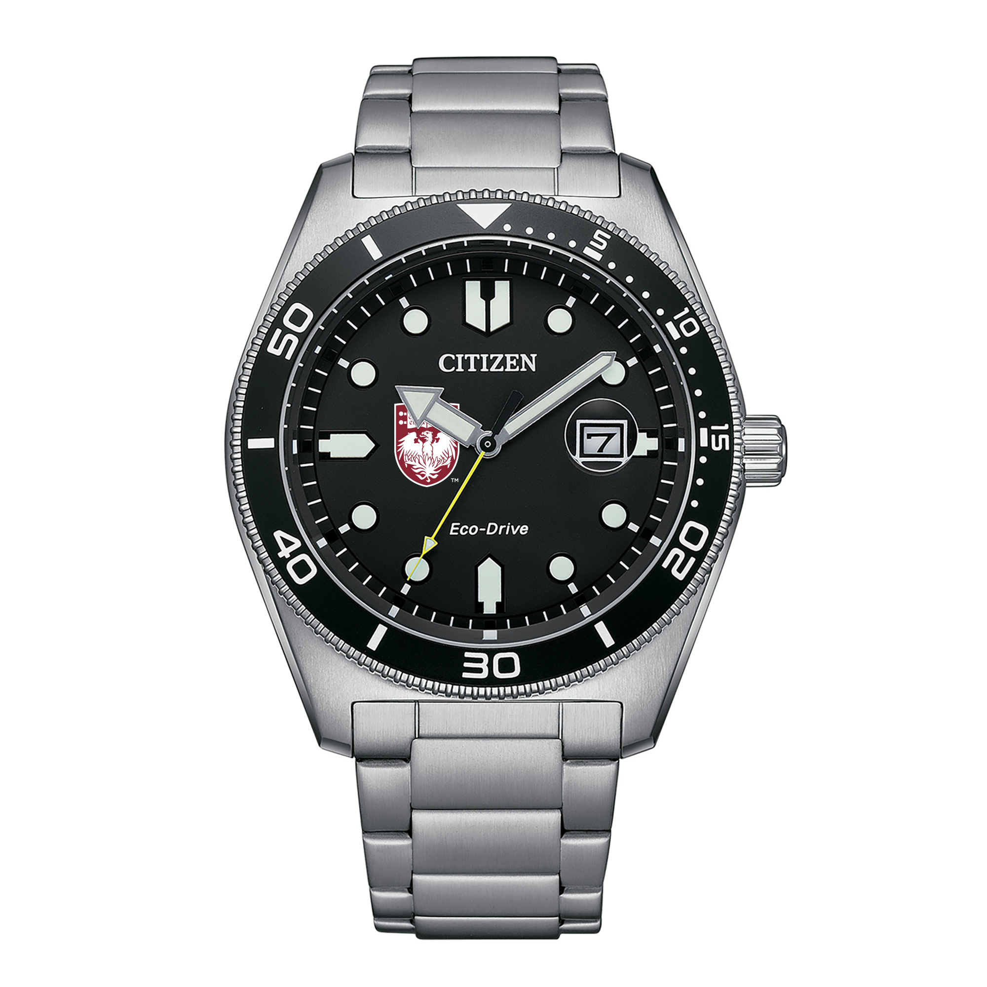 Men's Citizen Watch Silver UChicago Maroons Eco-Drive Sport Casual Stainless Black Dial Steel Watch