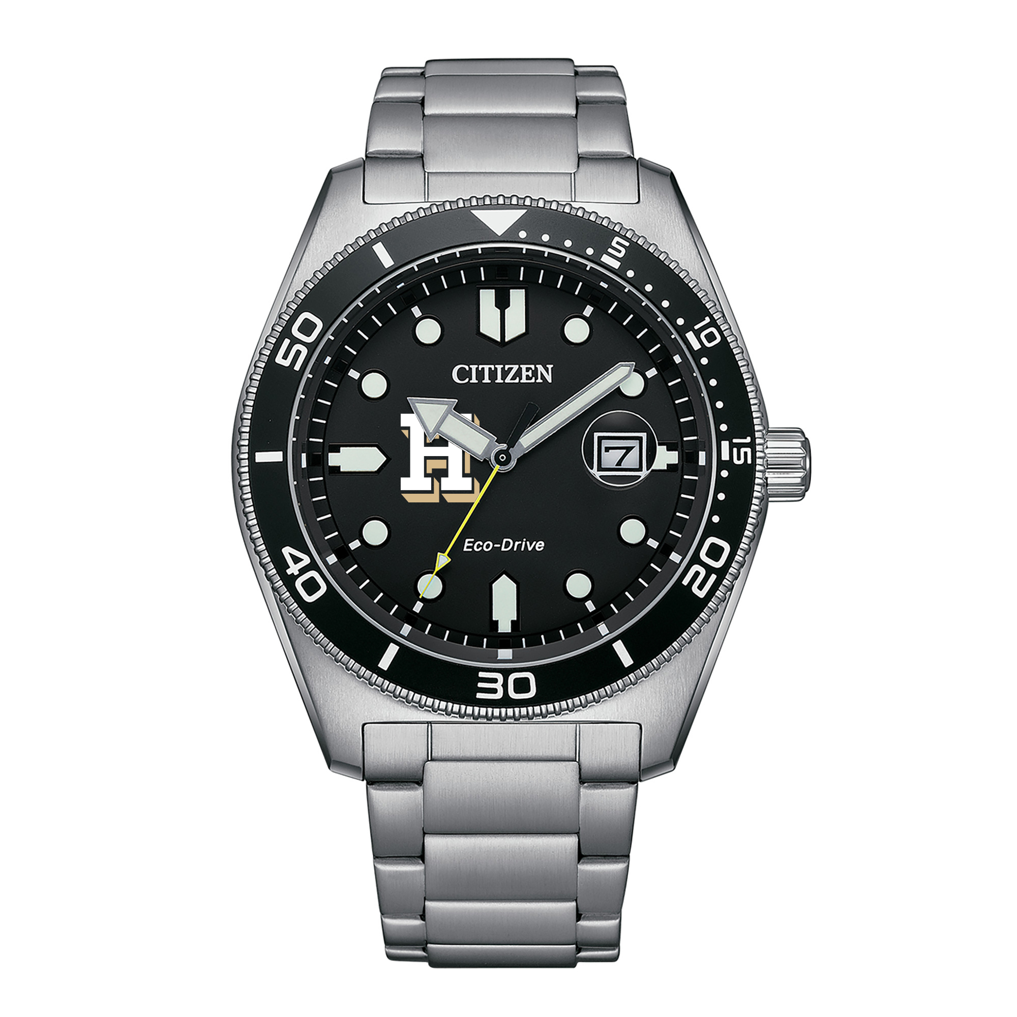 Men's Citizen Watch Silver Hamilton Continentals Eco-Drive Sport Casual Stainless Black Dial Steel Watch