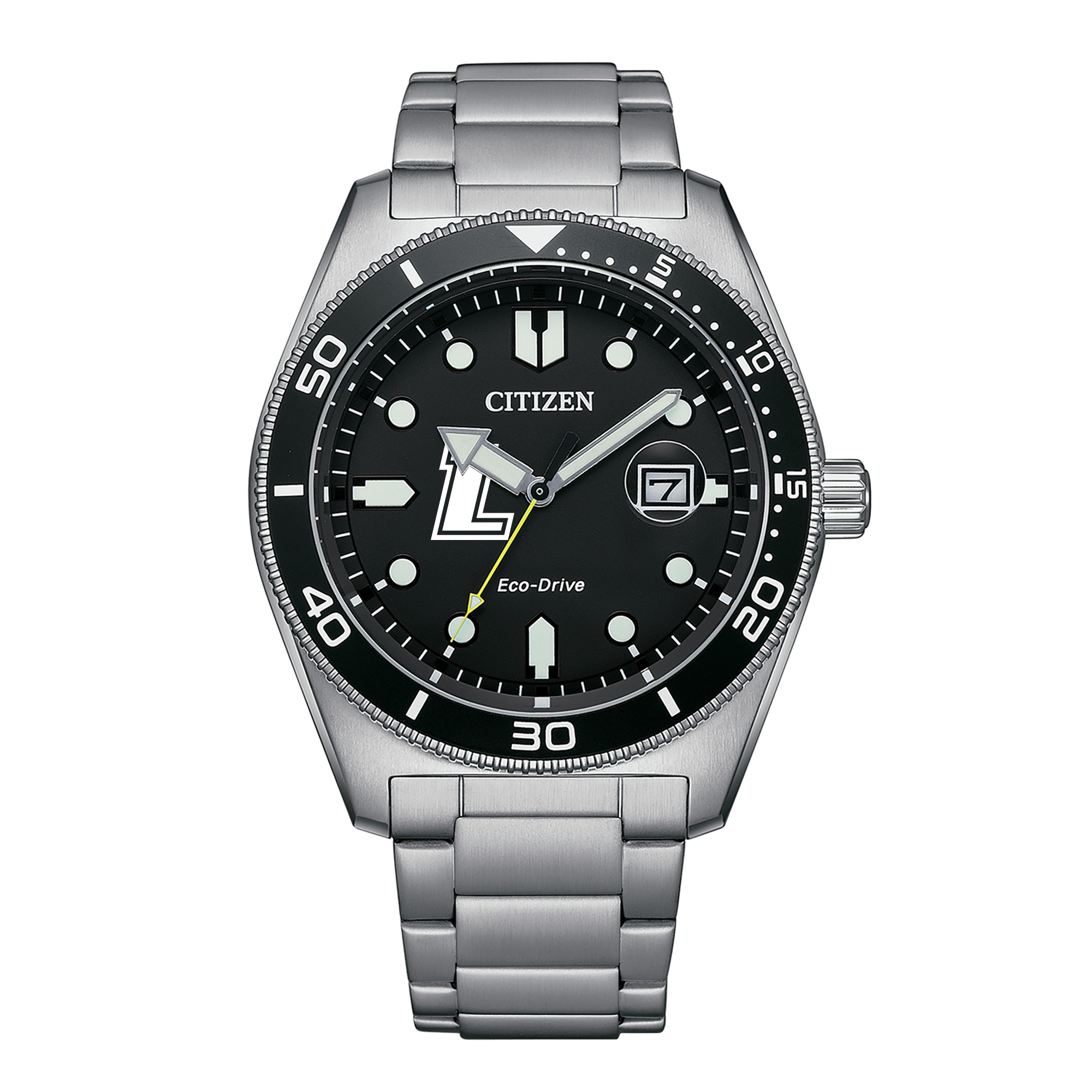 Men's Citizen Watch Silver Loyola Greyhounds Eco-Drive Sport Casual Stainless Black Dial Steel Watch