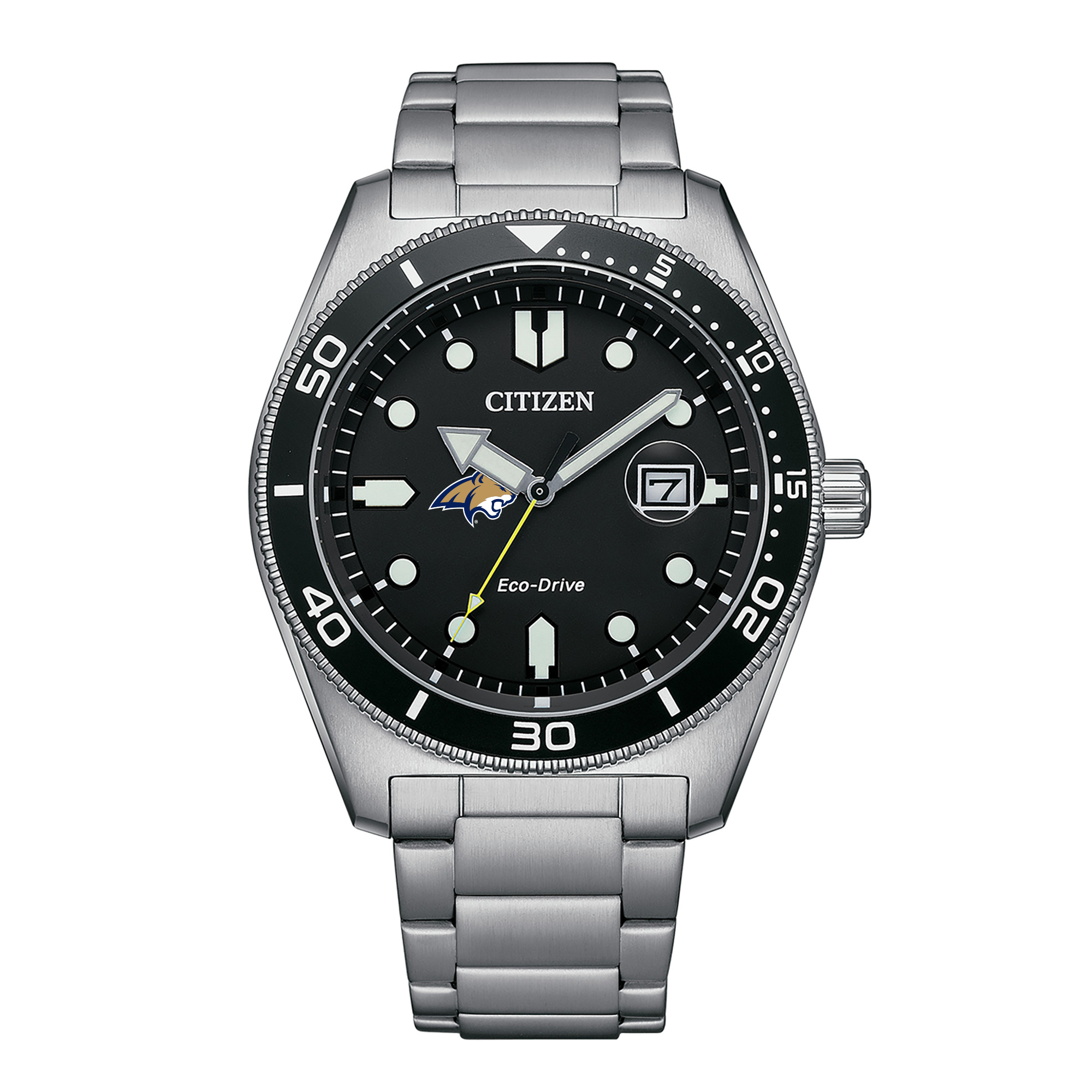 Men's Citizen Watch Silver Montana State Bobcats Eco-Drive Sport Casual Stainless Black Dial Steel Watch