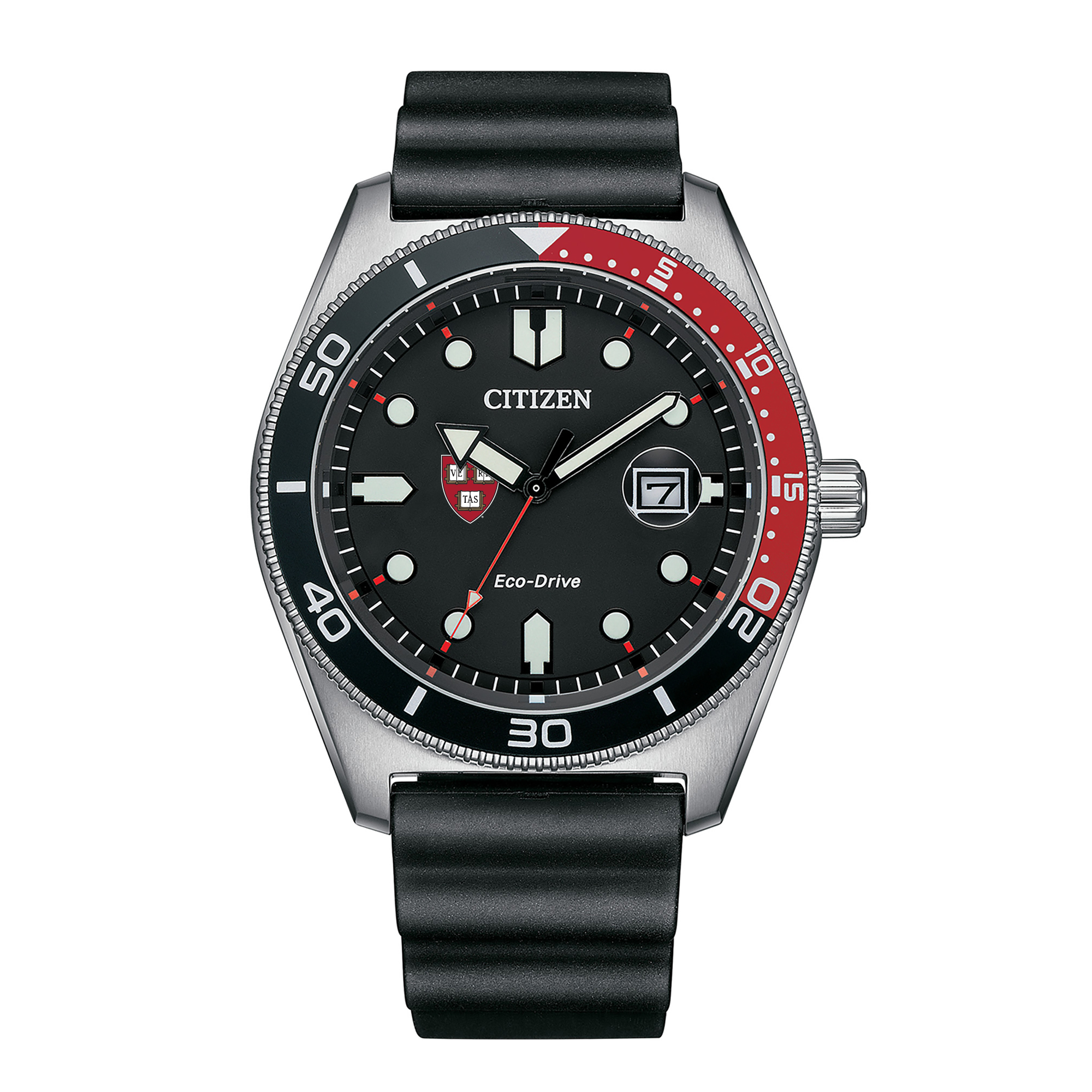 Men's Citizen Watch Black Harvard Crimson Eco-Drive Sport Casual Black Dial Watch with Polyurethane Strap