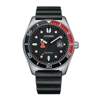 Men's Citizen Watch Black Illinois Fighting Illini Eco-Drive Sport Casual Black Dial Watch with Polyurethane Strap