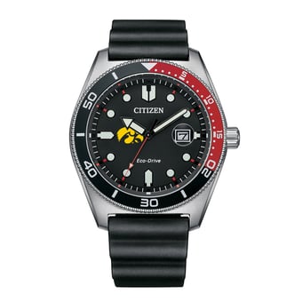 Men's Citizen Watch Black Iowa Hawkeyes Eco-Drive Sport Casual Black Dial Watch with Polyurethane Strap