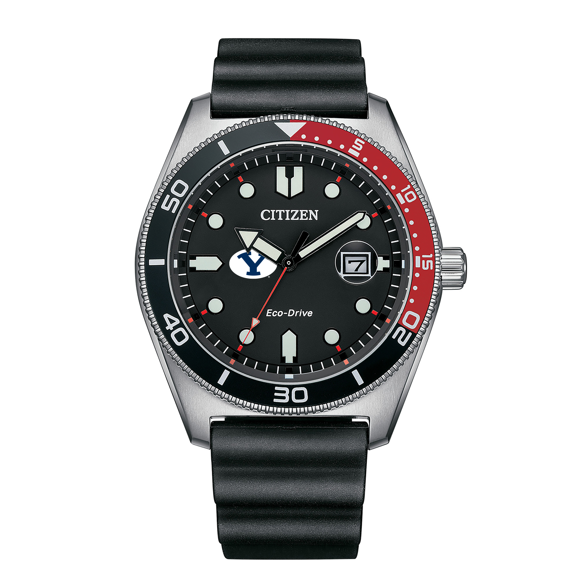 Men's Citizen Watch Black BYU Cougars Eco-Drive Sport Casual Black Dial Watch with Polyurethane Strap