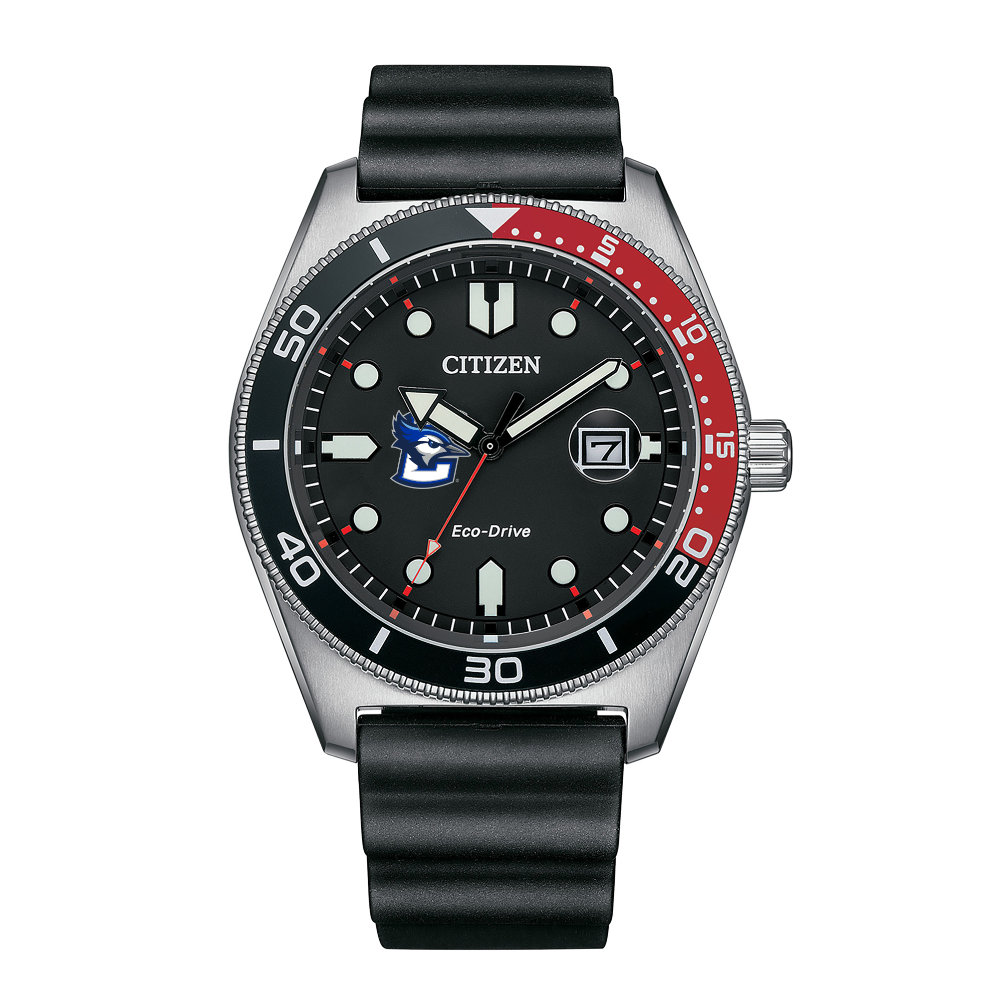 Men's Citizen Watch Black Creighton Bluejays Eco-Drive Sport Casual Black Dial Watch with Polyurethane Strap