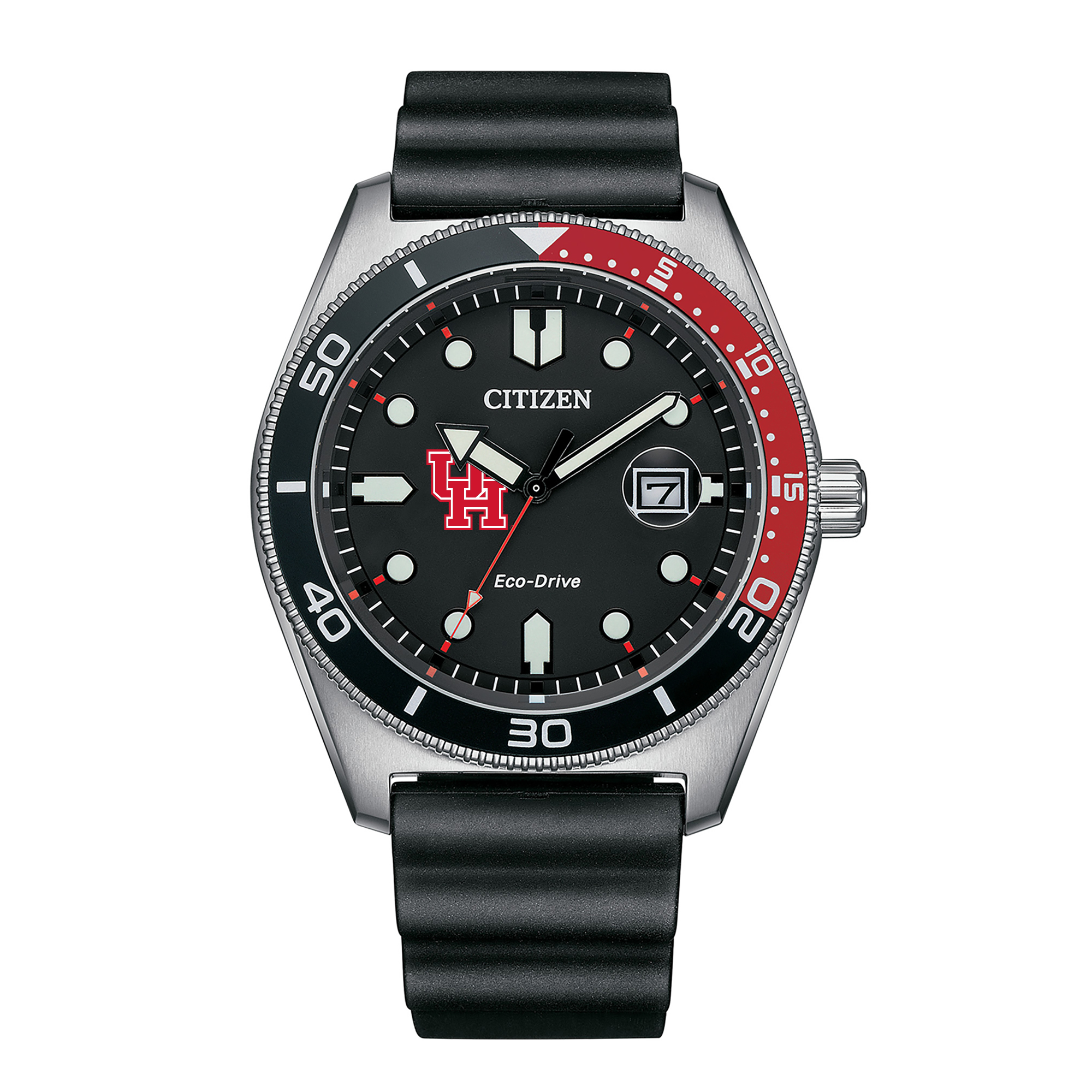 Men's Citizen Watch Black Houston Cougars Eco-Drive Sport Casual Black Dial Watch with Polyurethane Strap