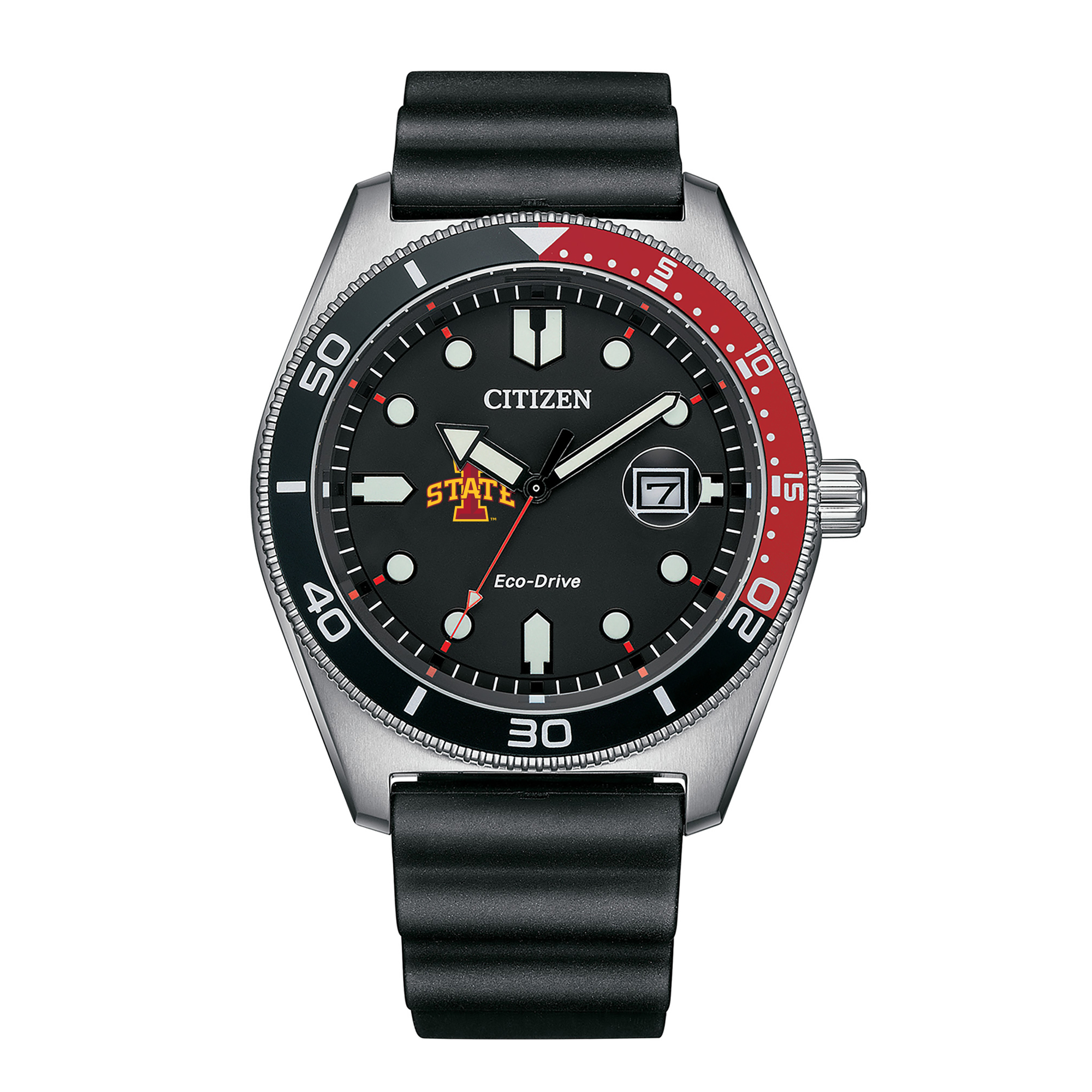 Men's Citizen Watch Black Iowa State Cyclones Eco-Drive Sport Casual Black Dial Watch with Polyurethane Strap