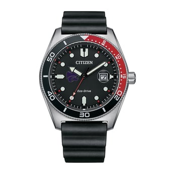 Men's Citizen Watch Black Kansas State Wildcats Eco-Drive Sport Casual Black Dial Watch with Polyurethane Strap