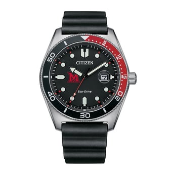 Men's Citizen Watch Black Miami University RedHawks Eco-Drive Sport Casual Black Dial Watch with Polyurethane Strap