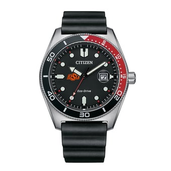 Men's Citizen Watch Black Oklahoma State Cowboys Eco-Drive Sport Casual Black Dial Watch with Polyurethane Strap