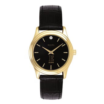 Women's Bulova Gold Elon Phoenix Leather Strap Watch with Diamond Black Dial