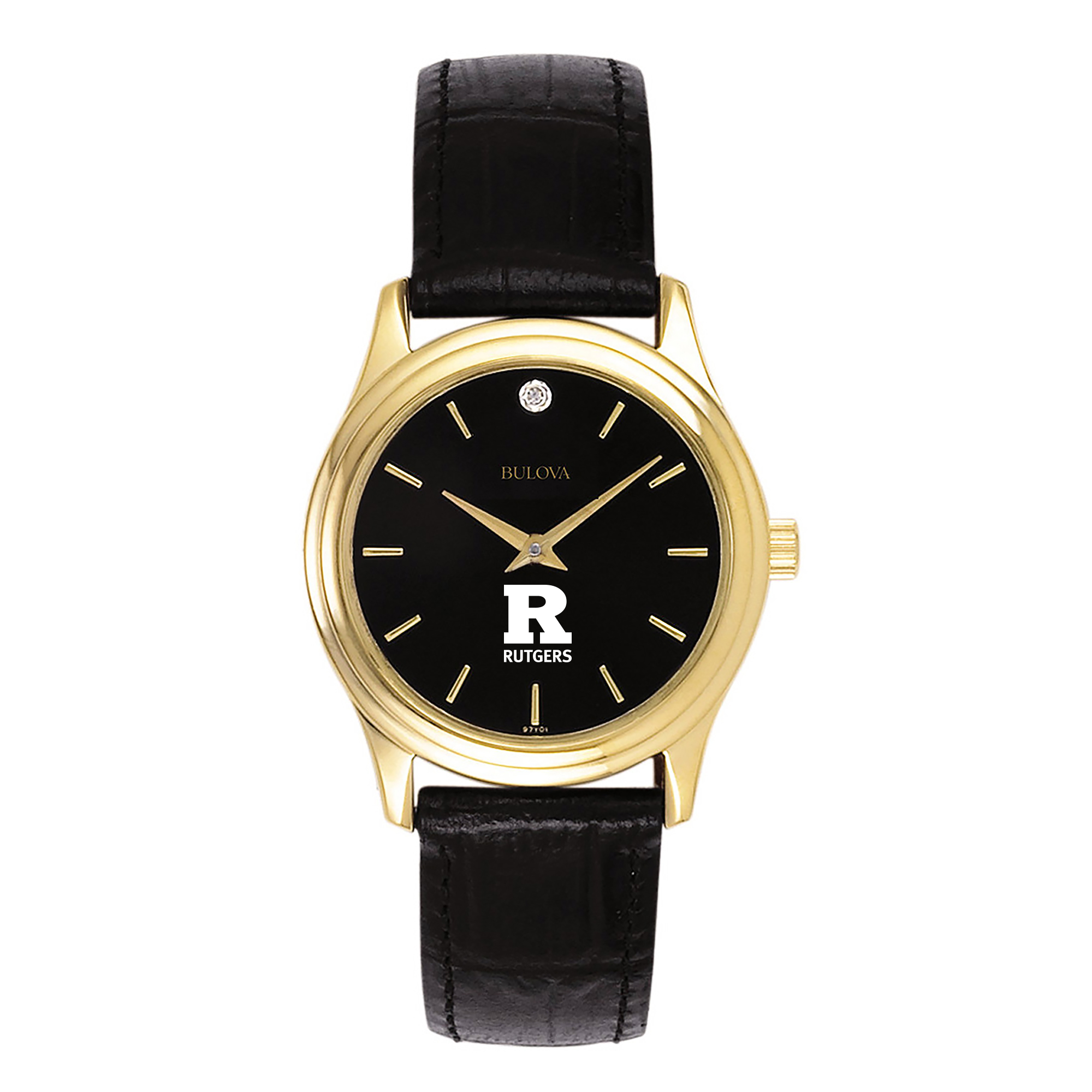 Women's Bulova Gold Rutgers Scarlet Knights Leather Strap Watch with Diamond Black Dial