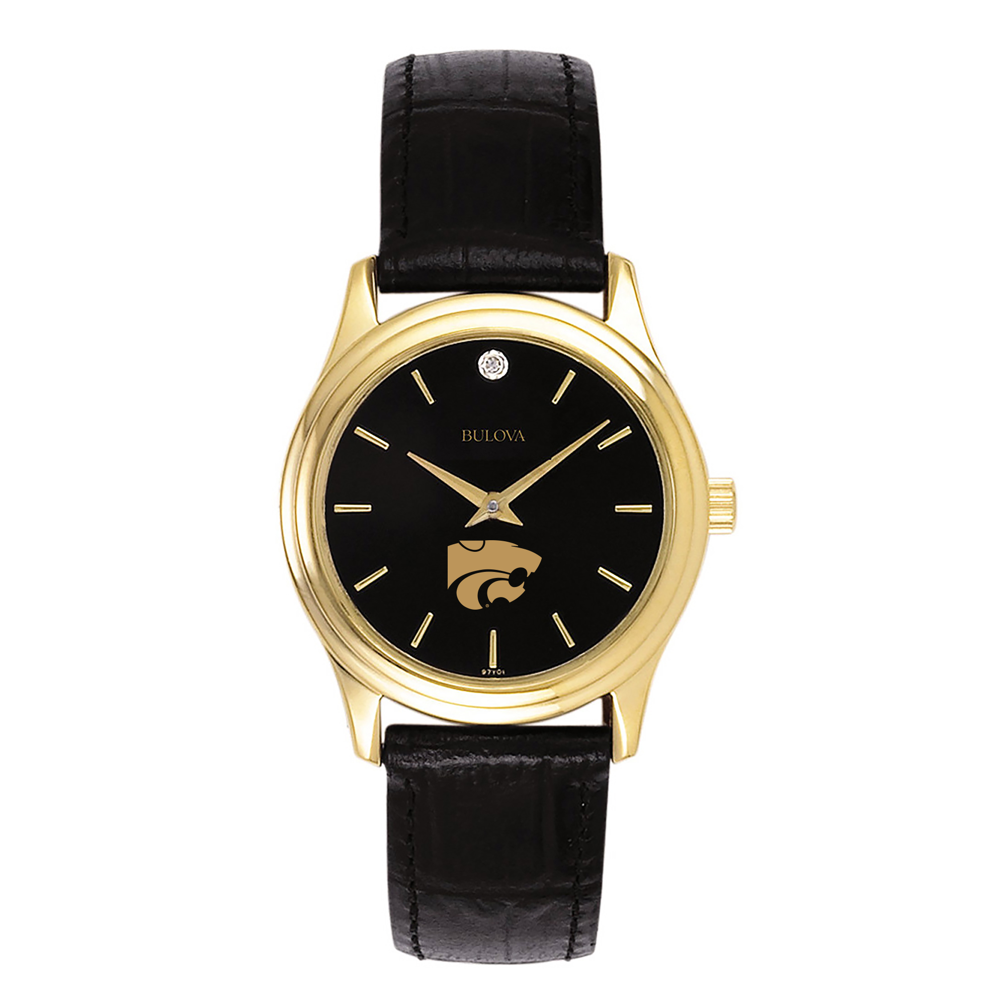 Women's Bulova Gold Kansas State Wildcats Leather Strap Watch with Diamond Black Dial