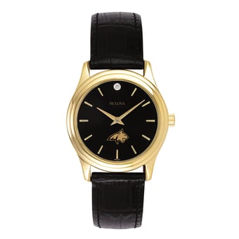Women's Bulova Gold Montana State Bobcats Leather Strap Watch with Diamond Black Dial