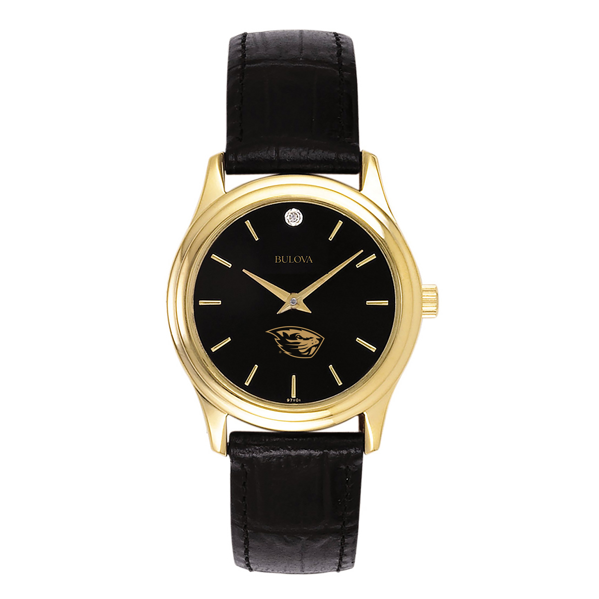 Women's Bulova Gold Oregon State Beavers Leather Strap Watch with Diamond Black Dial