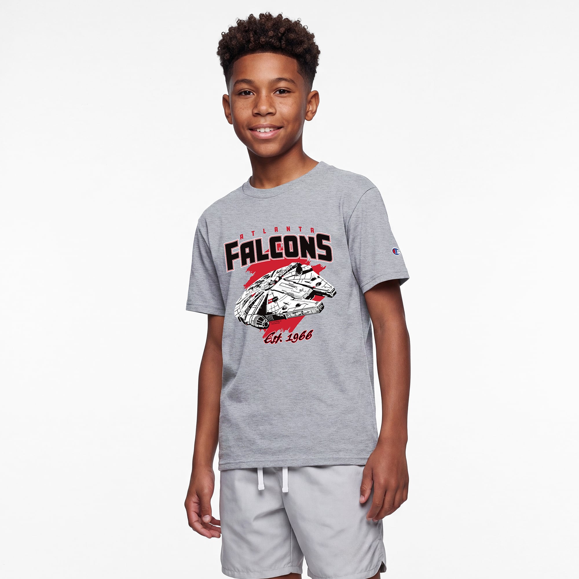 Youth Disney x Champion Heather Gray Atlanta Falcons Millennium Falcon T-Shirt