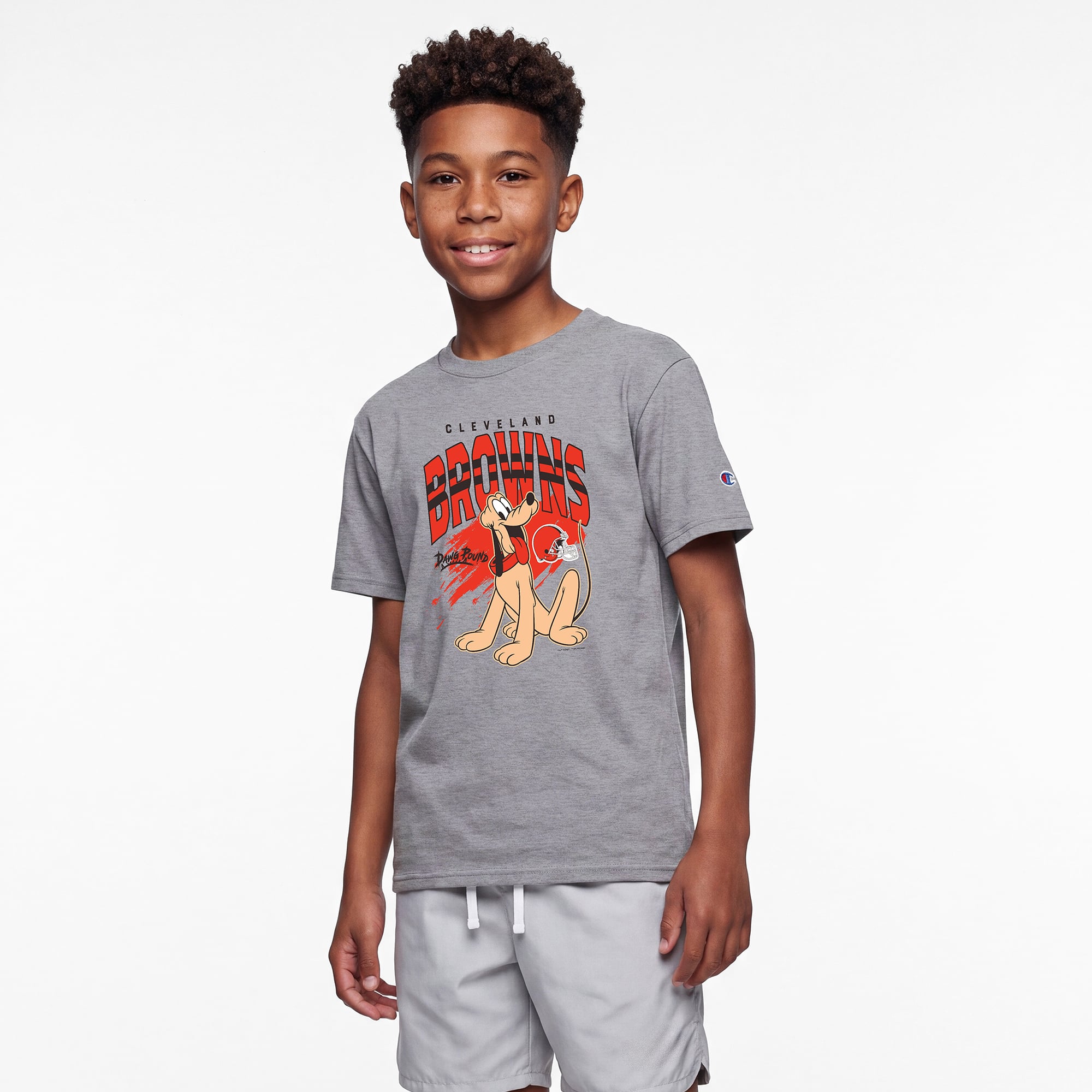 Youth Disney x Champion Heather Gray Cleveland Browns Pluto T-Shirt