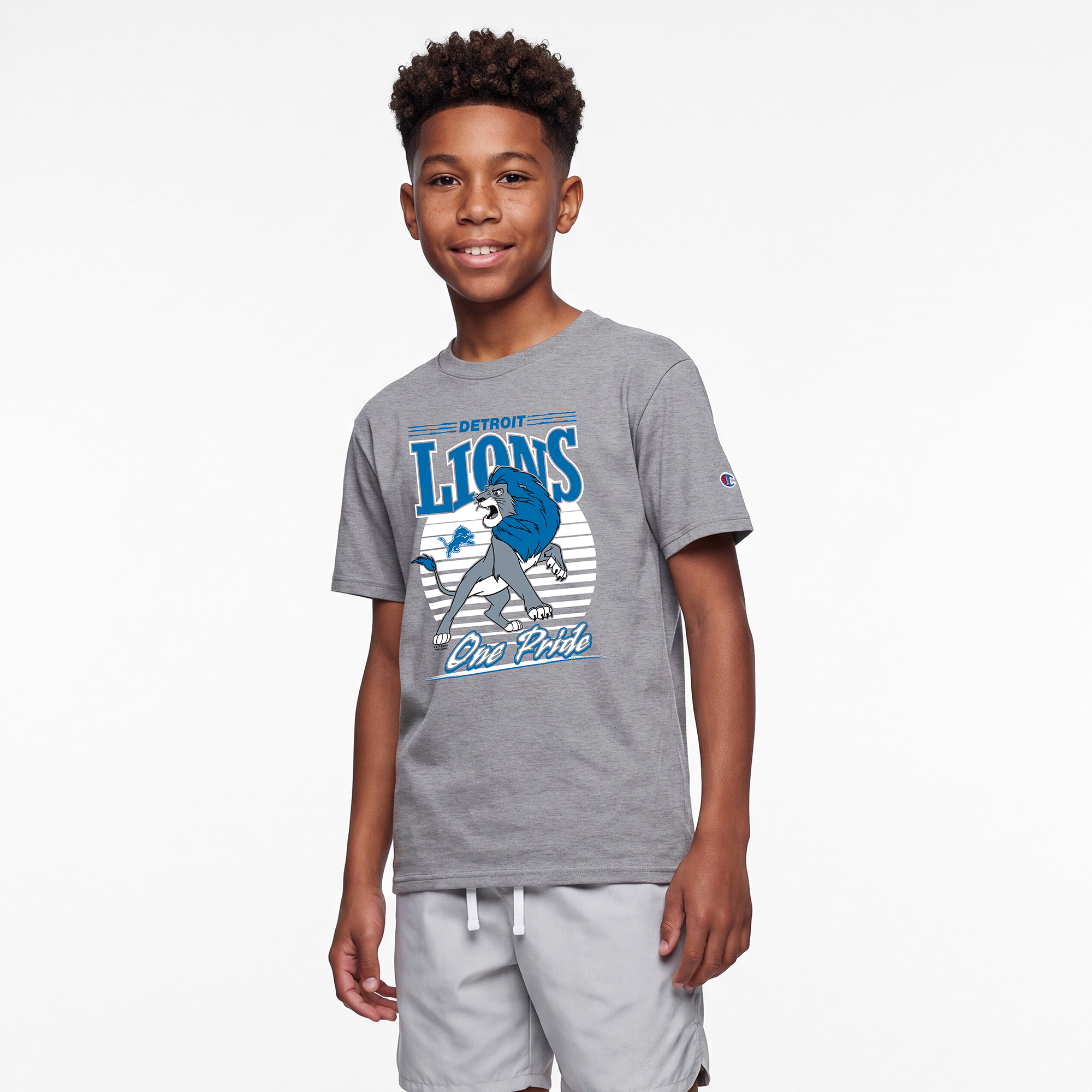 Youth Disney x Champion Heather Gray Detroit Lions Simba T-Shirt