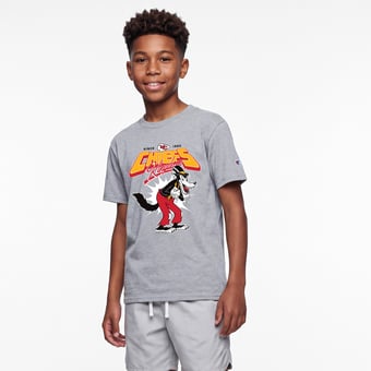 Youth Disney x Champion Heather Gray Kansas City Chiefs Big Bad Wolf T-Shirt