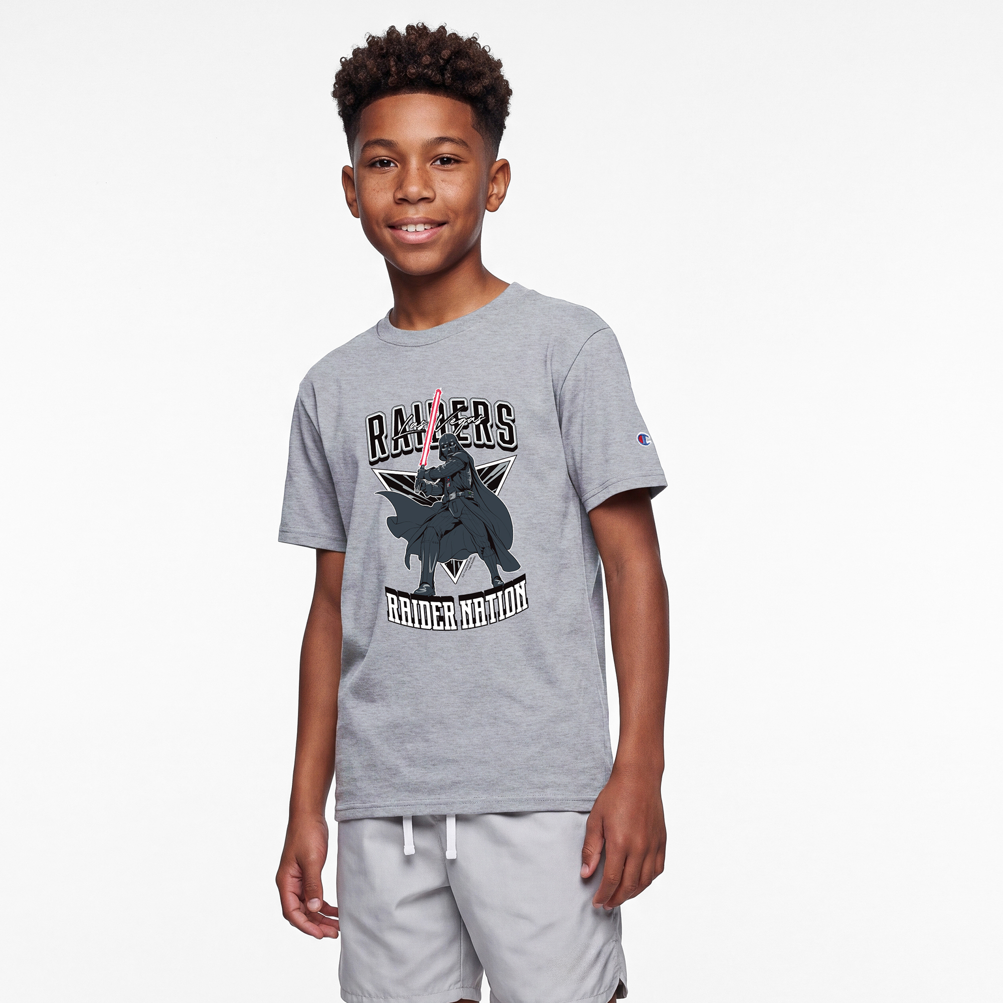 Youth Disney x Champion Heather Gray Las Vegas Raiders Darth Vader T-Shirt