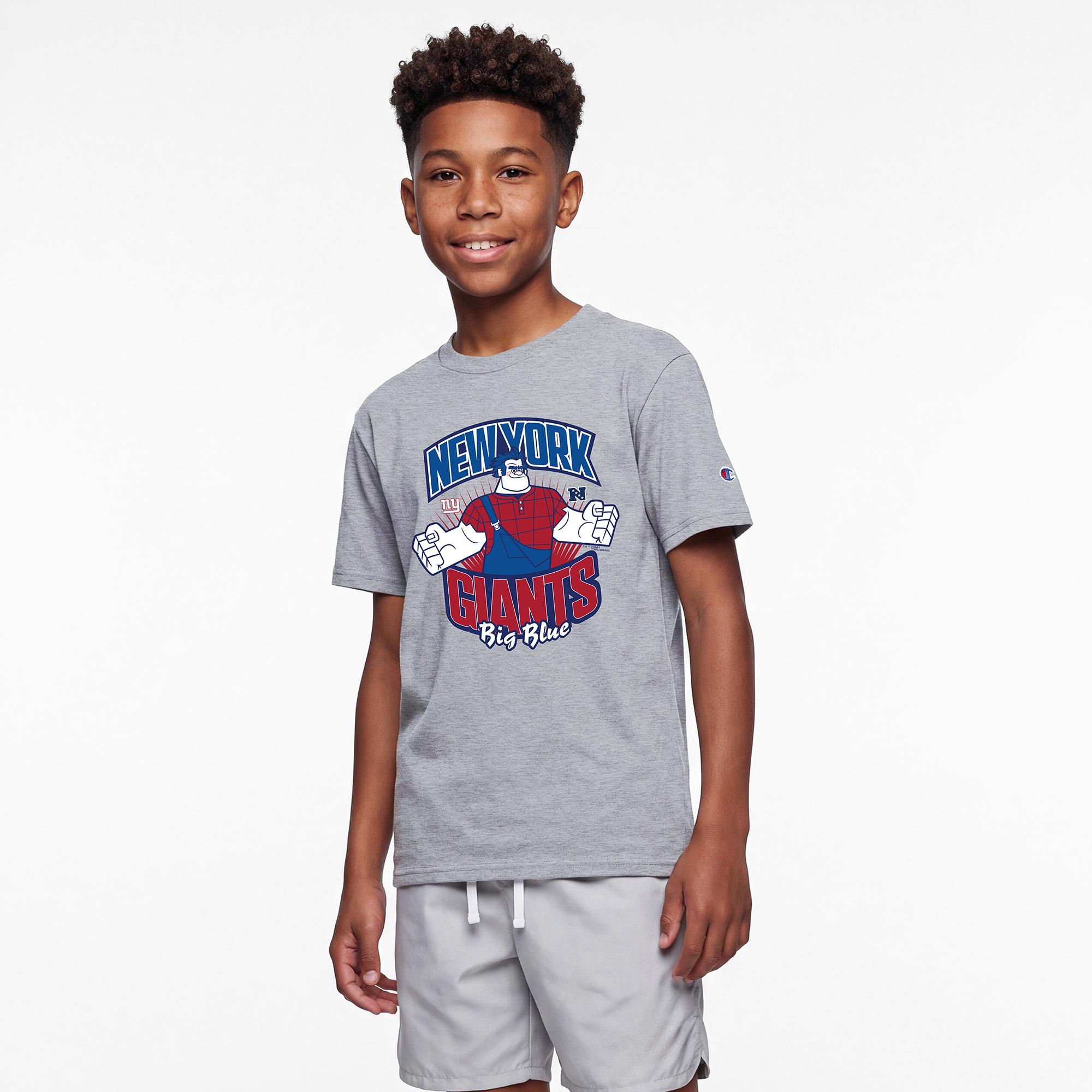 Youth Disney x Champion Heather Gray New York Giants Wreck-It Ralph T-Shirt