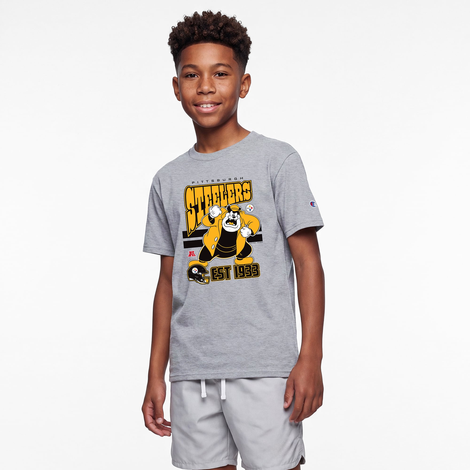 Youth Disney x Champion Heather Gray Pittsburgh Steelers Pete T-Shirt