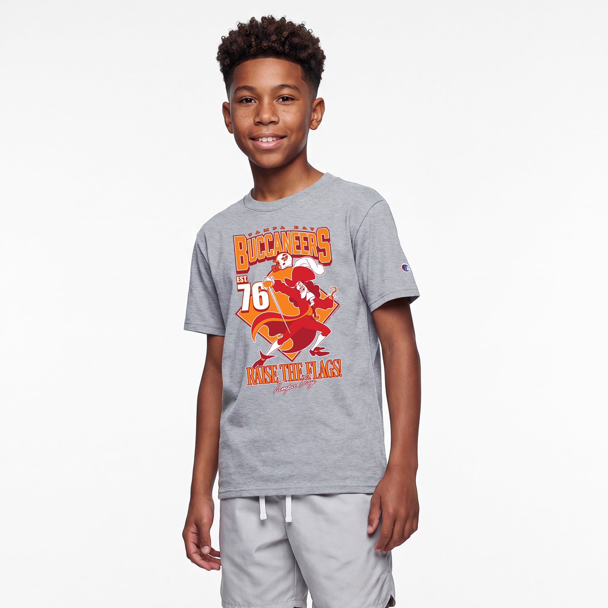 Youth Disney x Champion Heather Gray Tampa Bay Buccaneers Captain Hook T-Shirt