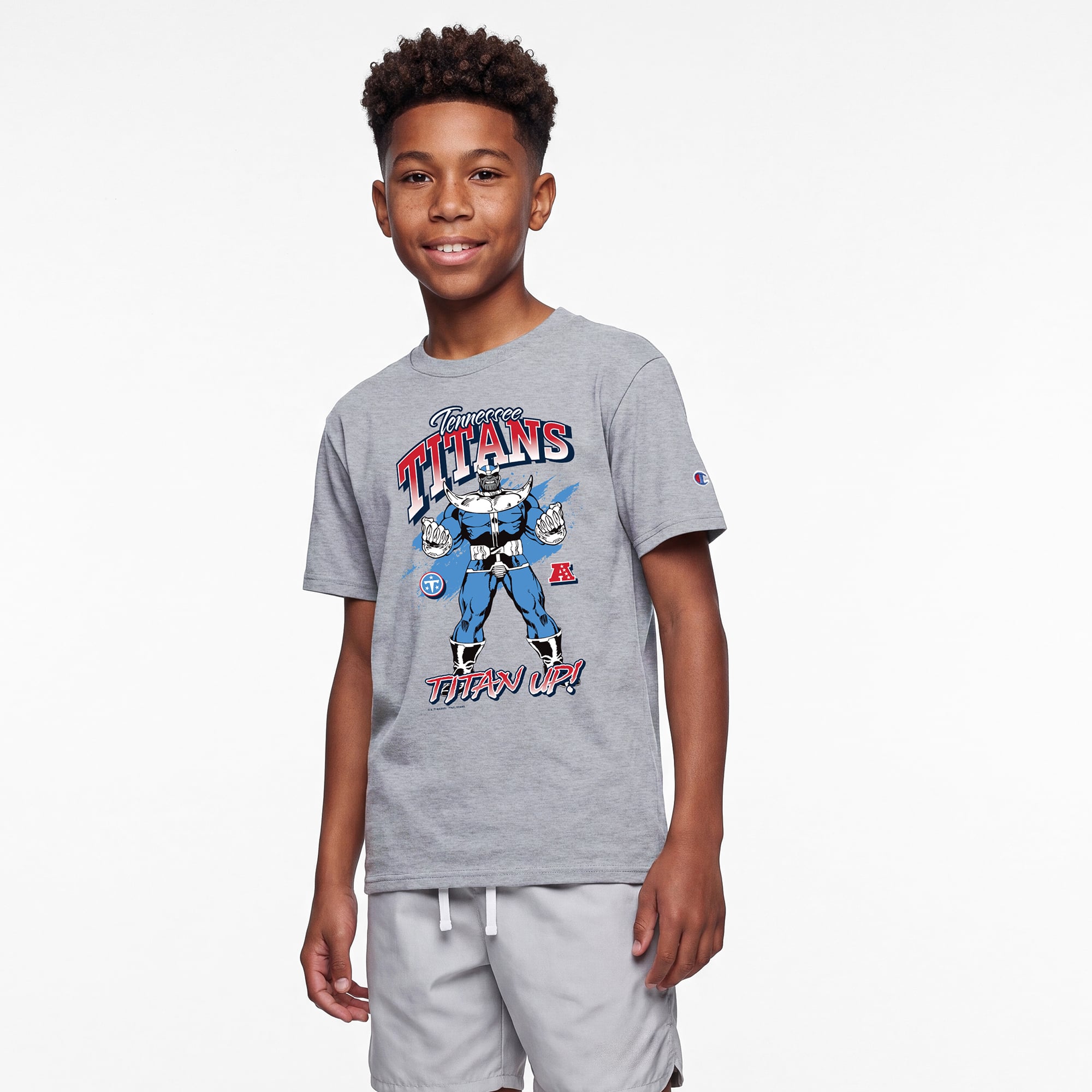 Youth Disney x Champion Heather Gray Tennessee Titans Thanos T-Shirt