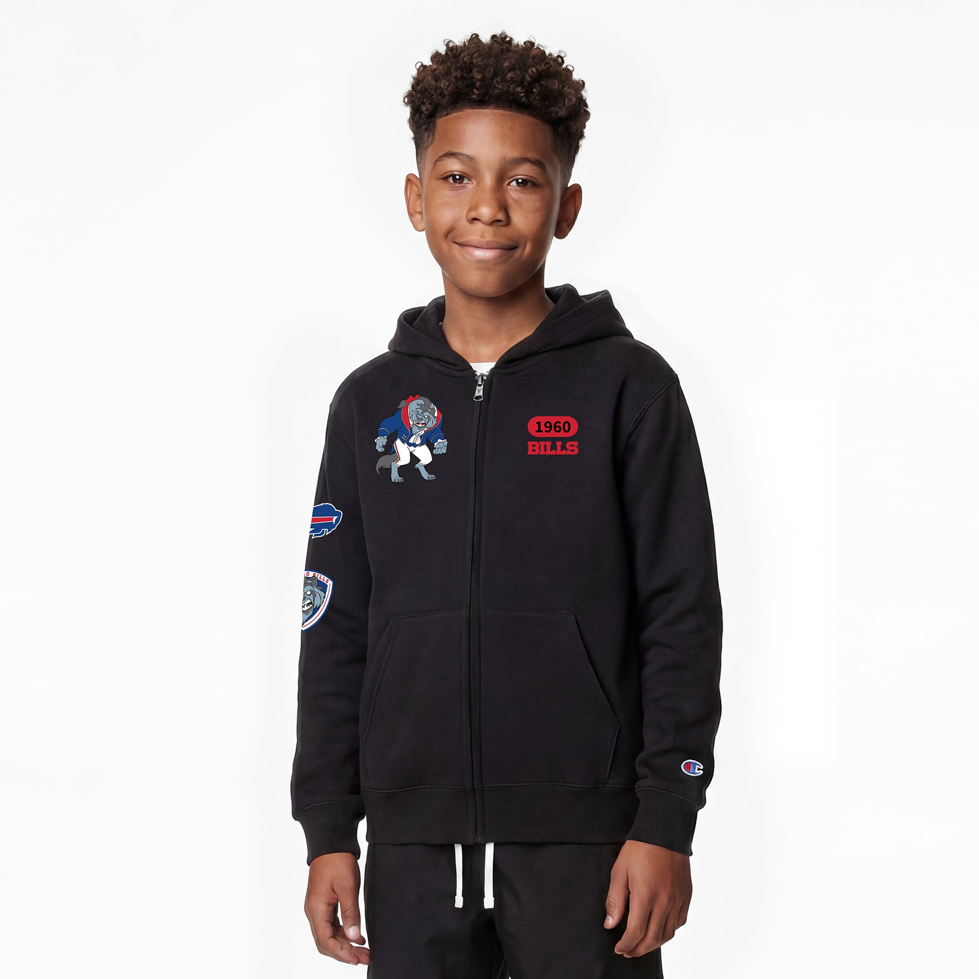 Youth Disney x Champion Black Buffalo Bills Beast Full-Zip Hoodie