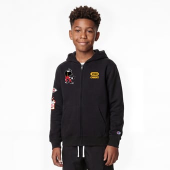 Youth Disney x Champion Black Kansas City Chiefs Big Bad Wolf Full-Zip Hoodie