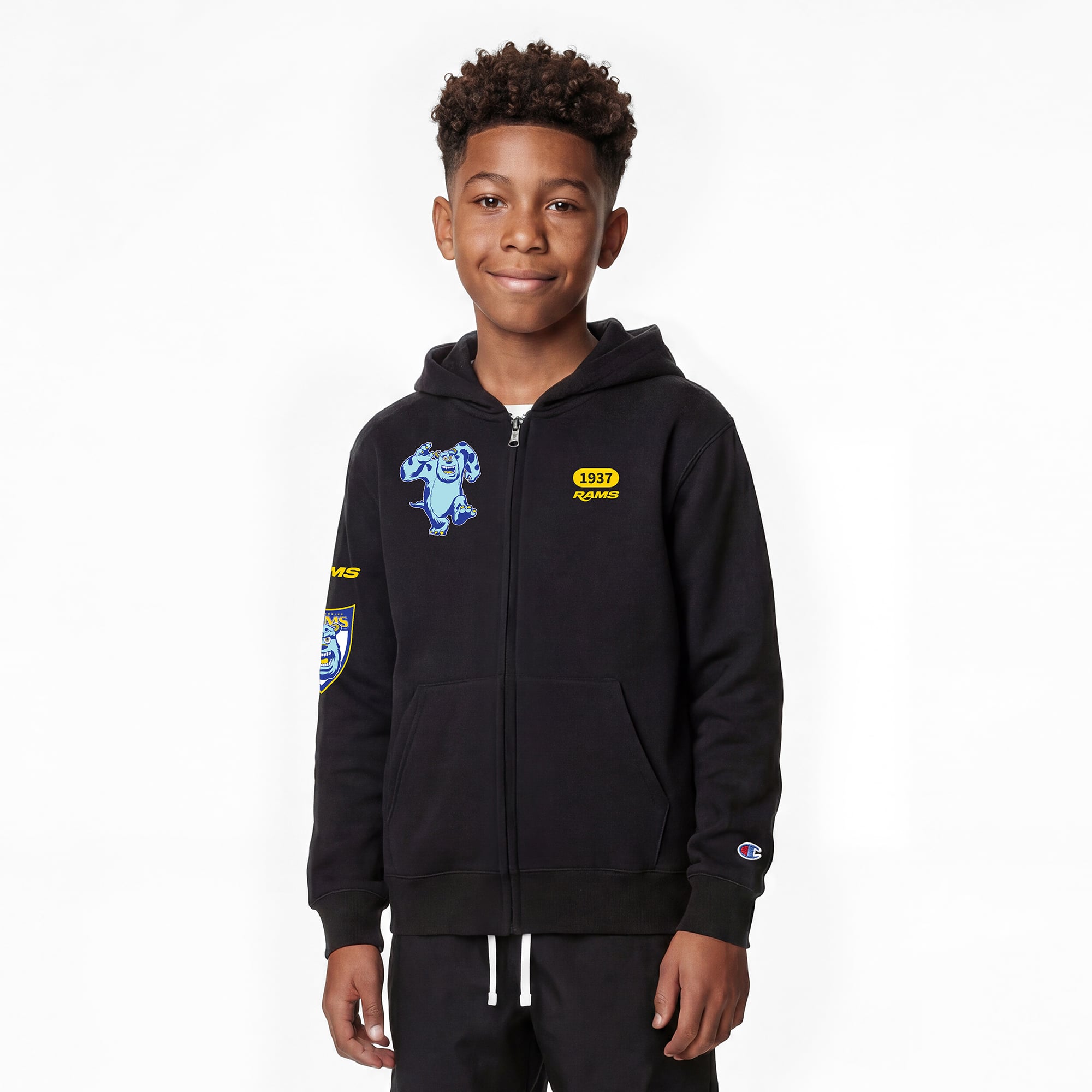 Youth Disney x Champion Black Los Angeles Rams Sulley Full-Zip Hoodie