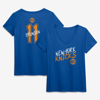 Women's Jalen Brunson Blue New York Knicks Hustle Name & Number V-Neck T-Shirt