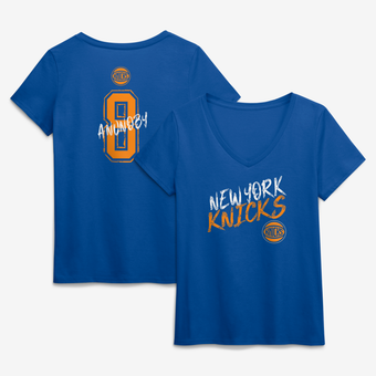 Women's OG Anunoby Blue New York Knicks Hustle Name & Number V-Neck T-Shirt