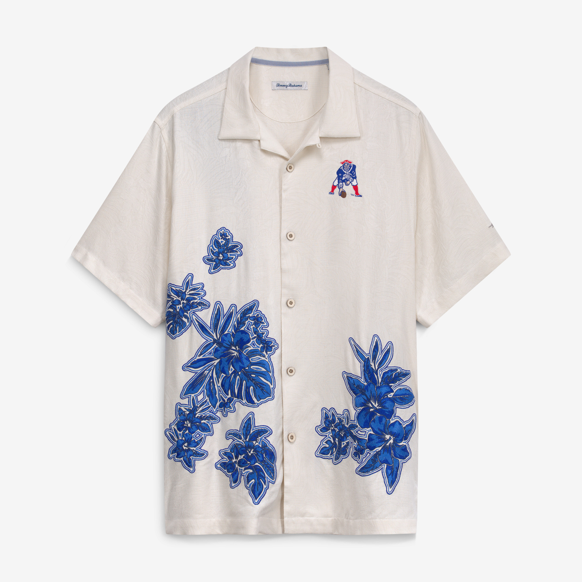 Men's Tommy Bahama Cream New England Patriots Sport Hibiscus Camp Button-Up Shirt