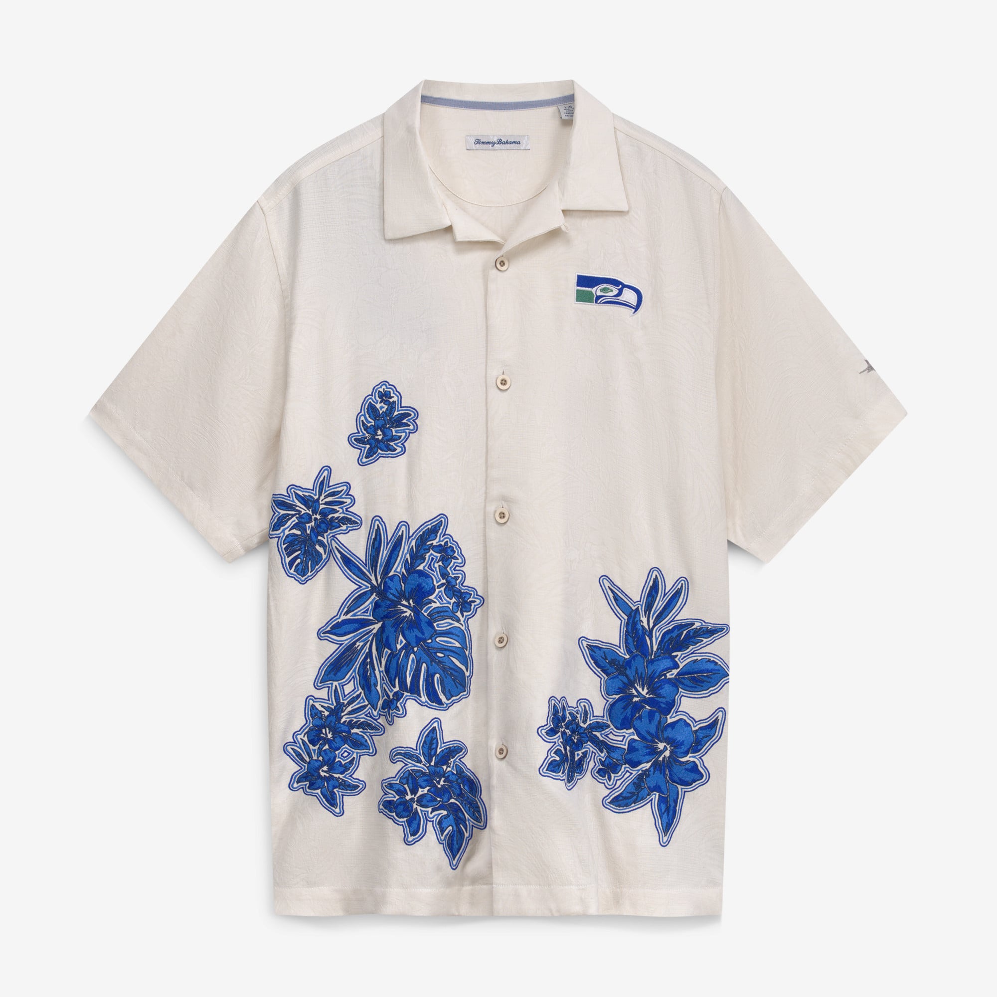 Men's Tommy Bahama  Cream Seattle Seahawks Sport Hibiscus Camp Button-Up Shirt