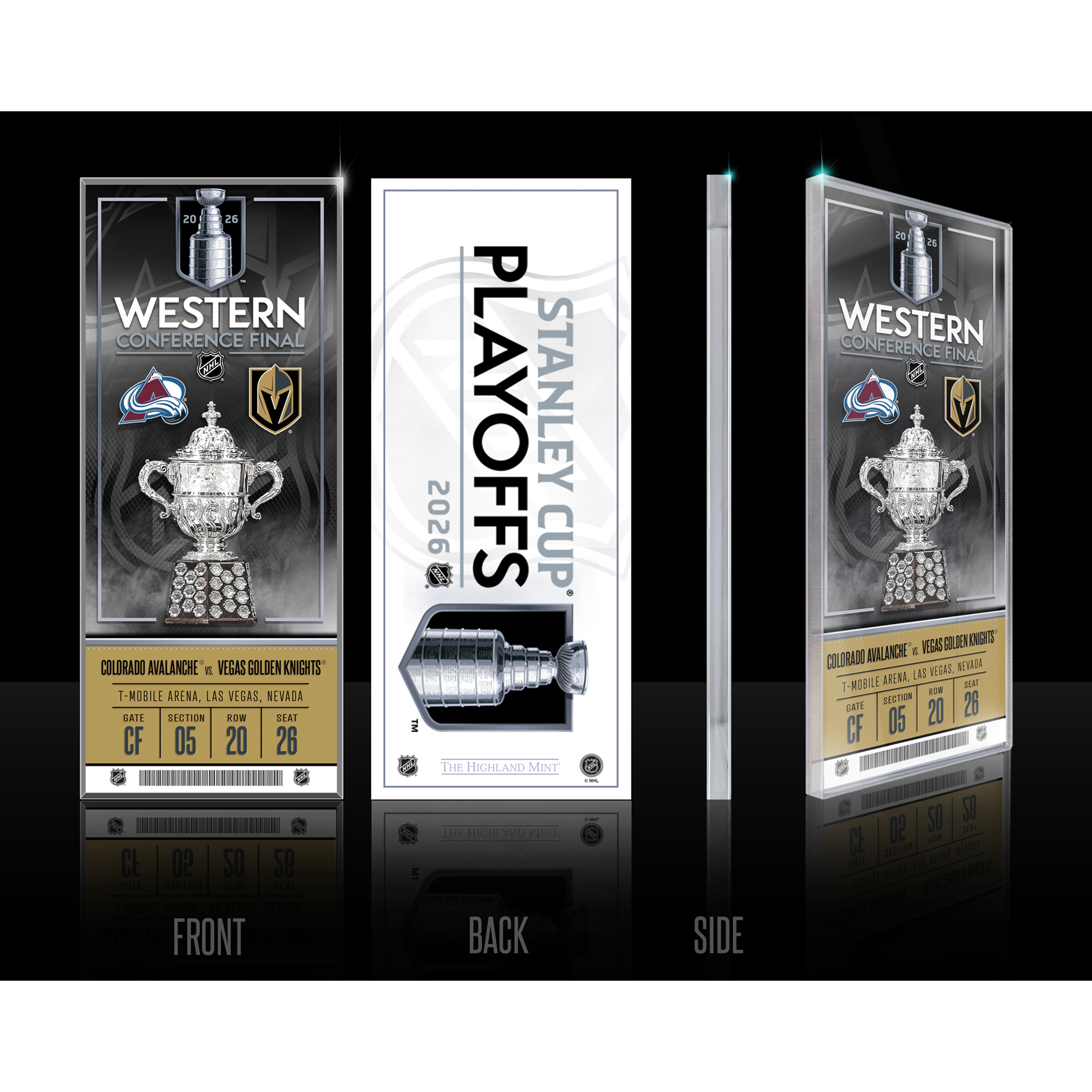 Highland Mint Vegas Golden Knights 2026 Western Conference Final Commemorative Ticket 3D Acrylic Block Art