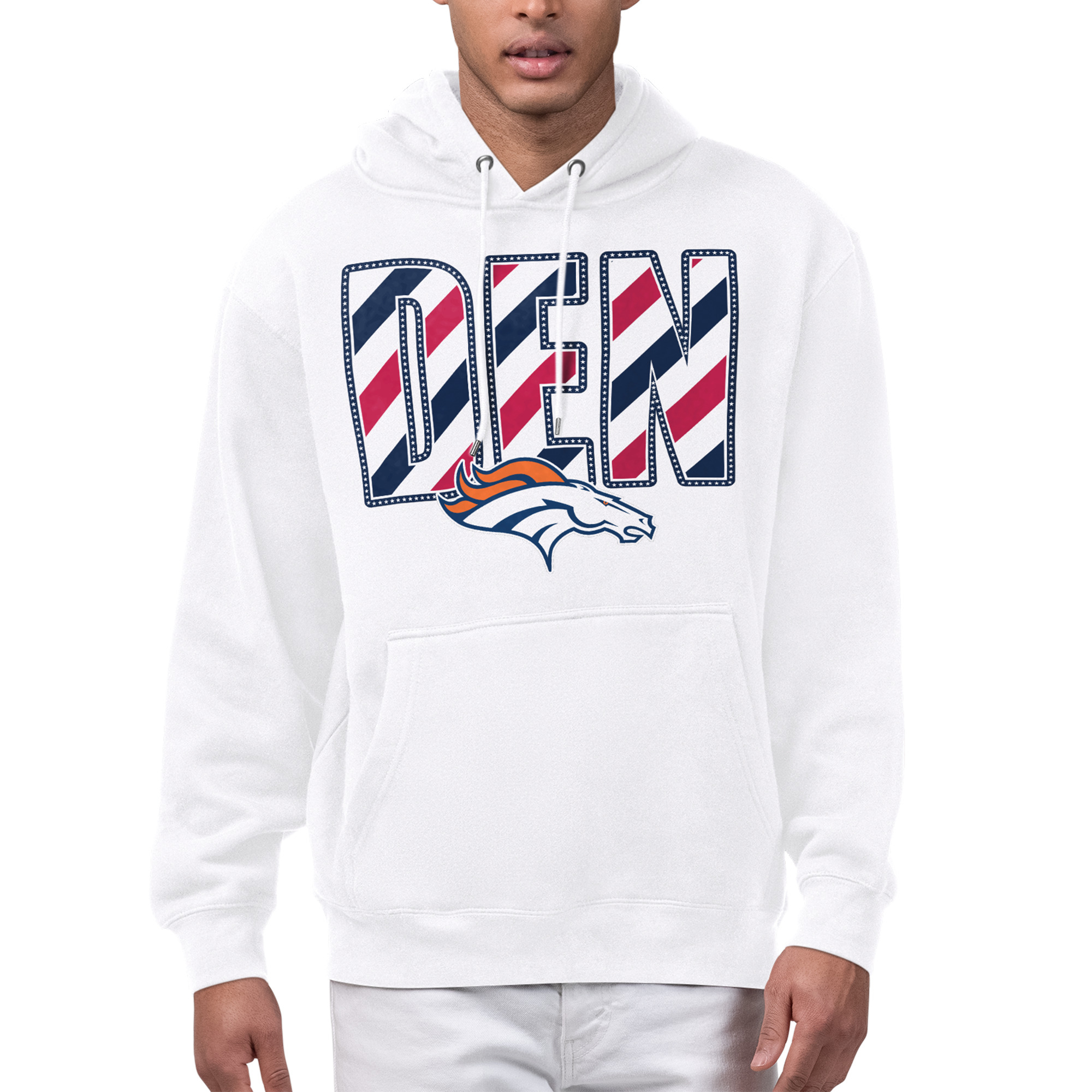 Men's Starter White Denver Broncos Stars & Stripes Graphic Hoodie