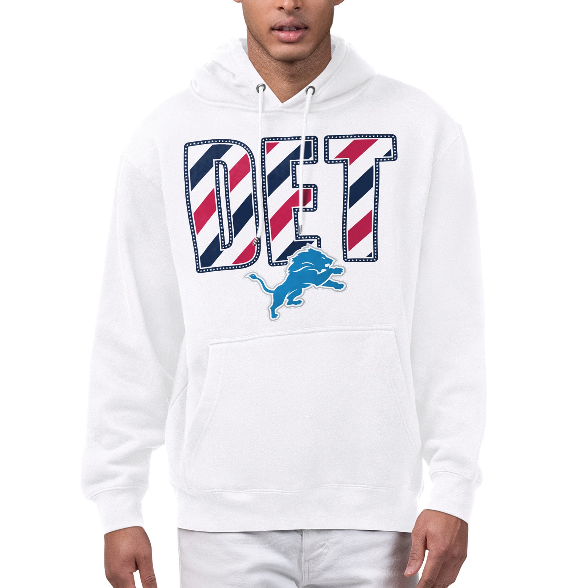 Men's Starter White Detroit Lions Stars & Stripes Graphic Hoodie