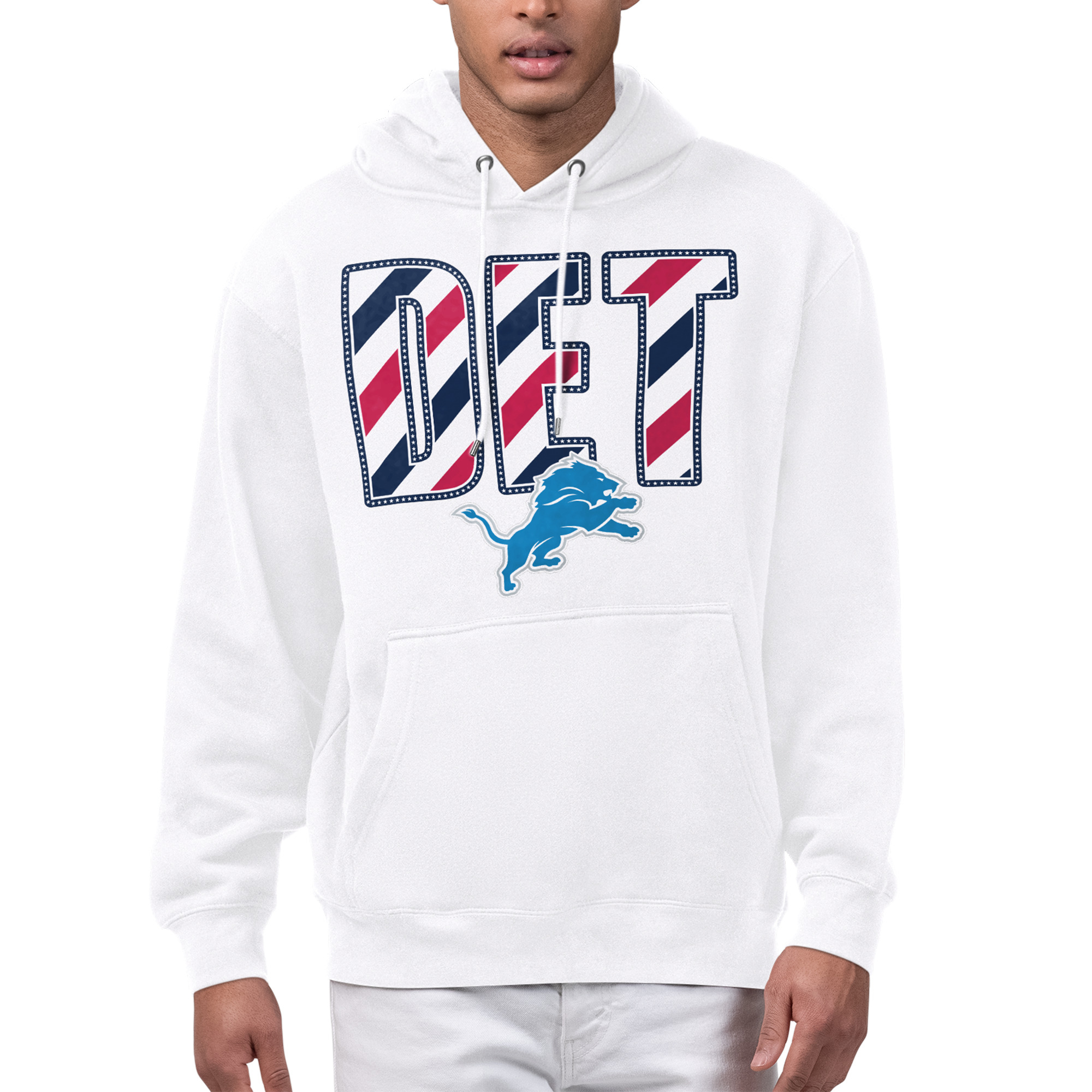 Men's Starter White Detroit Lions Stars & Stripes Graphic Hoodie