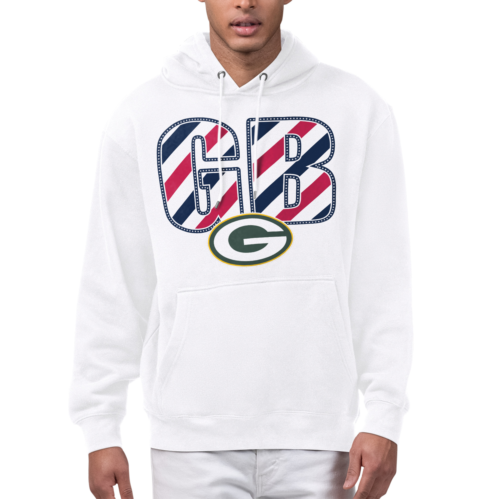 Men's Starter White Green Bay Packers Stars & Stripes Graphic Hoodie