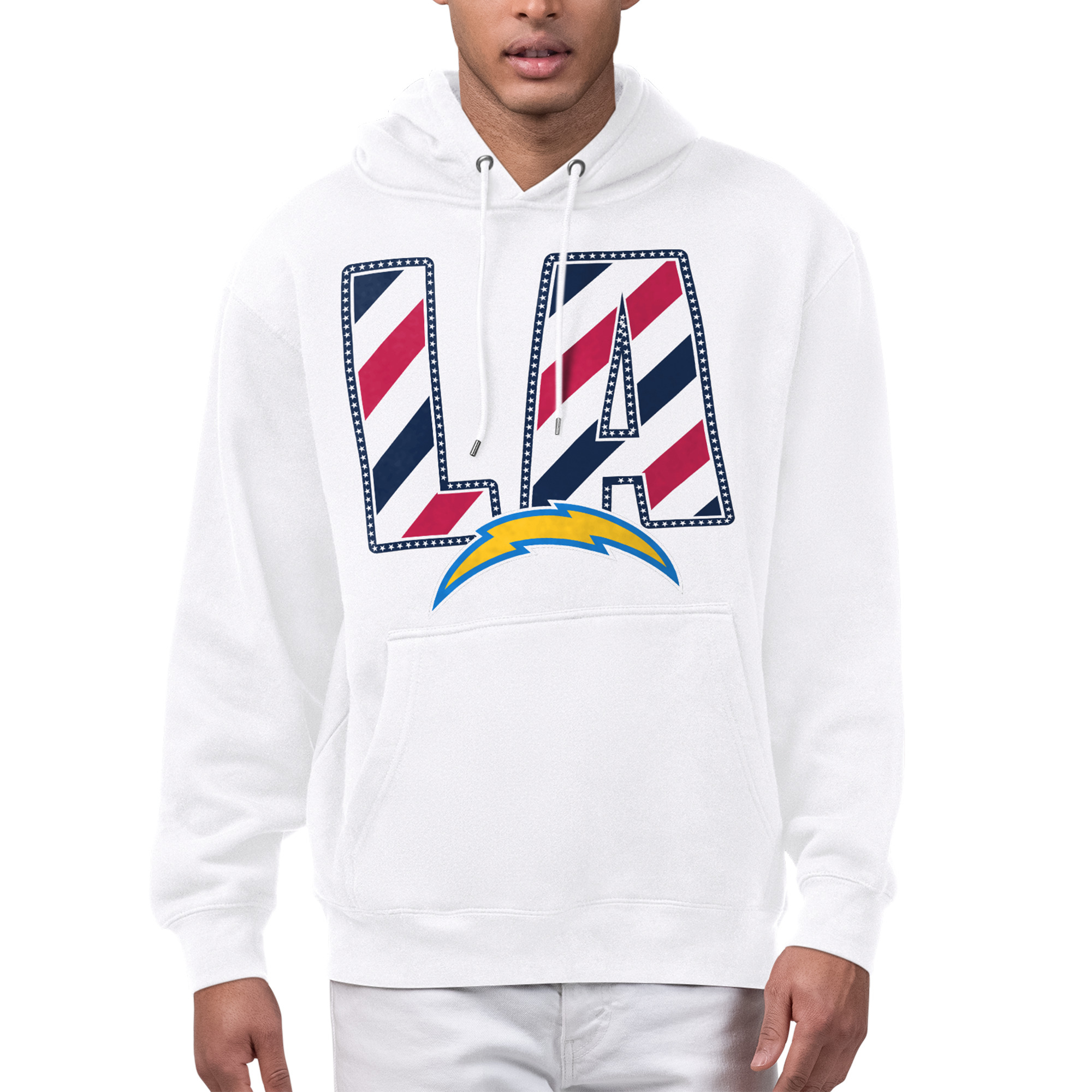 Men's Starter White Los Angeles Chargers Stars & Stripes Graphic Hoodie