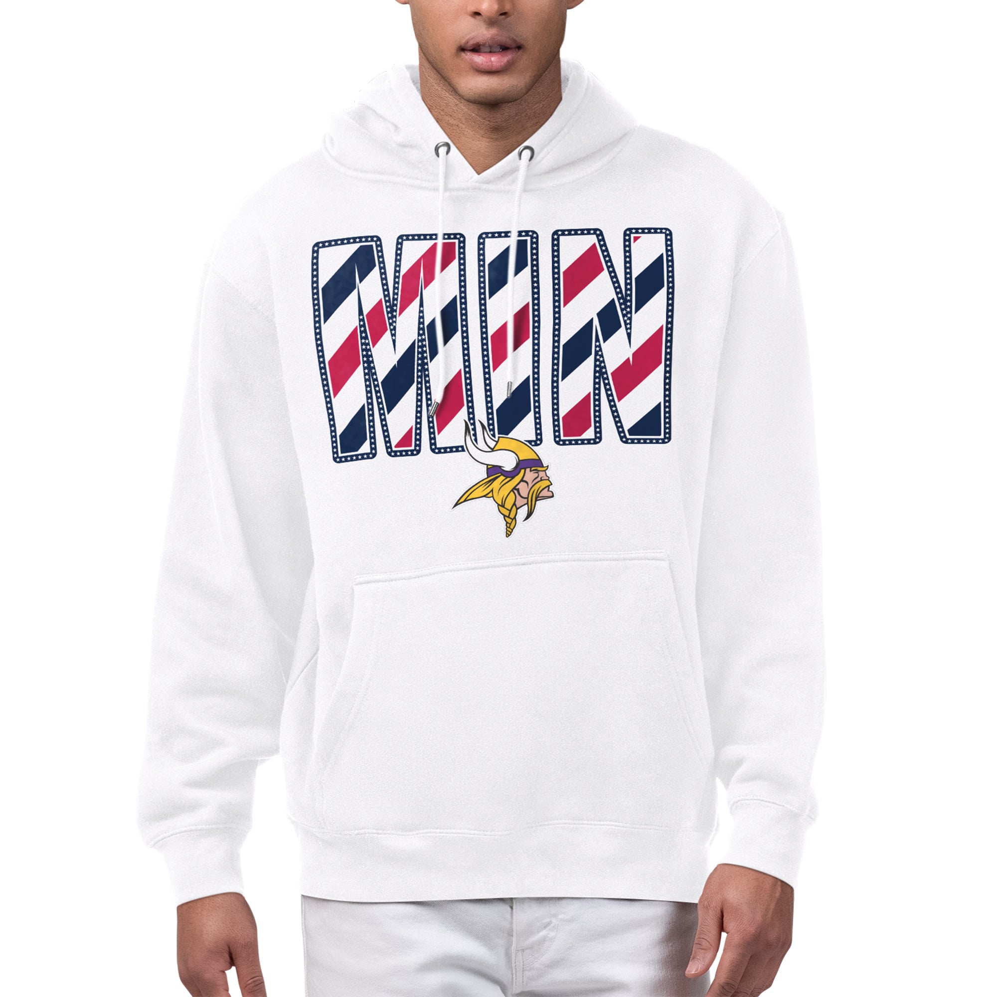 Men's Starter White Minnesota Vikings Stars & Stripes Graphic Hoodie
