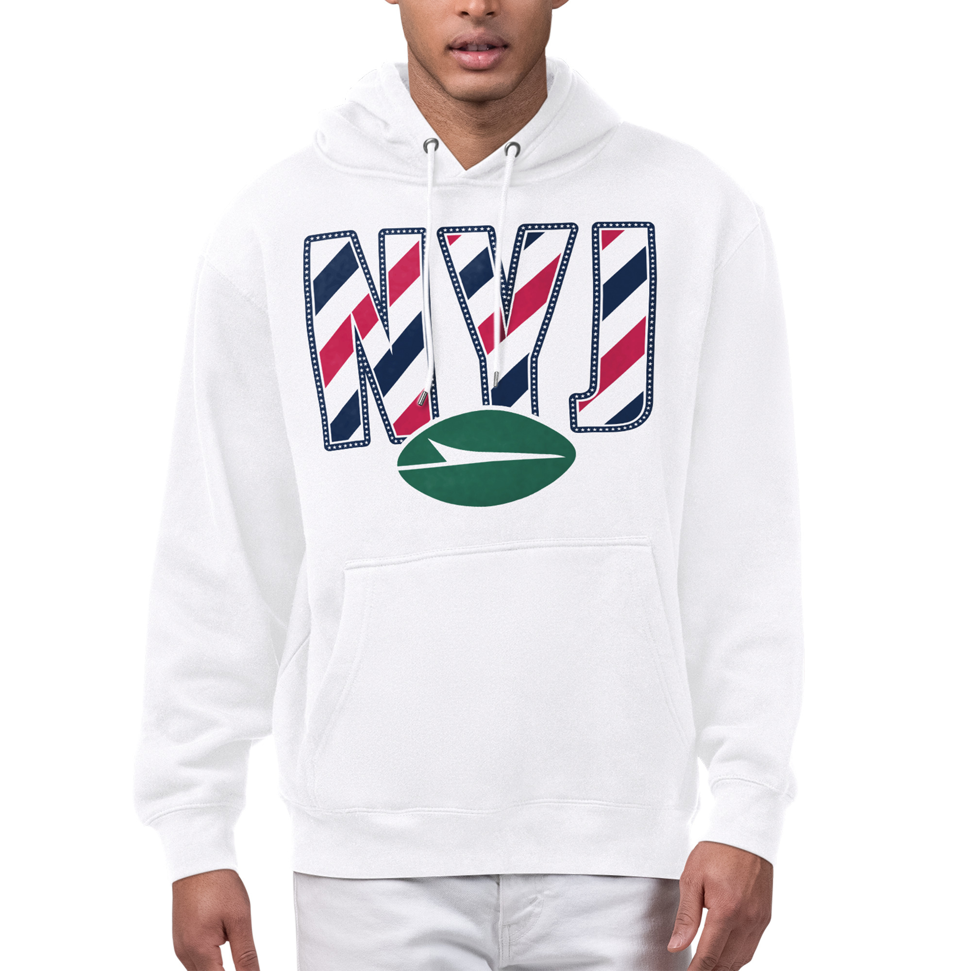 Men's Starter White New York Jets Stars & Stripes Graphic Hoodie