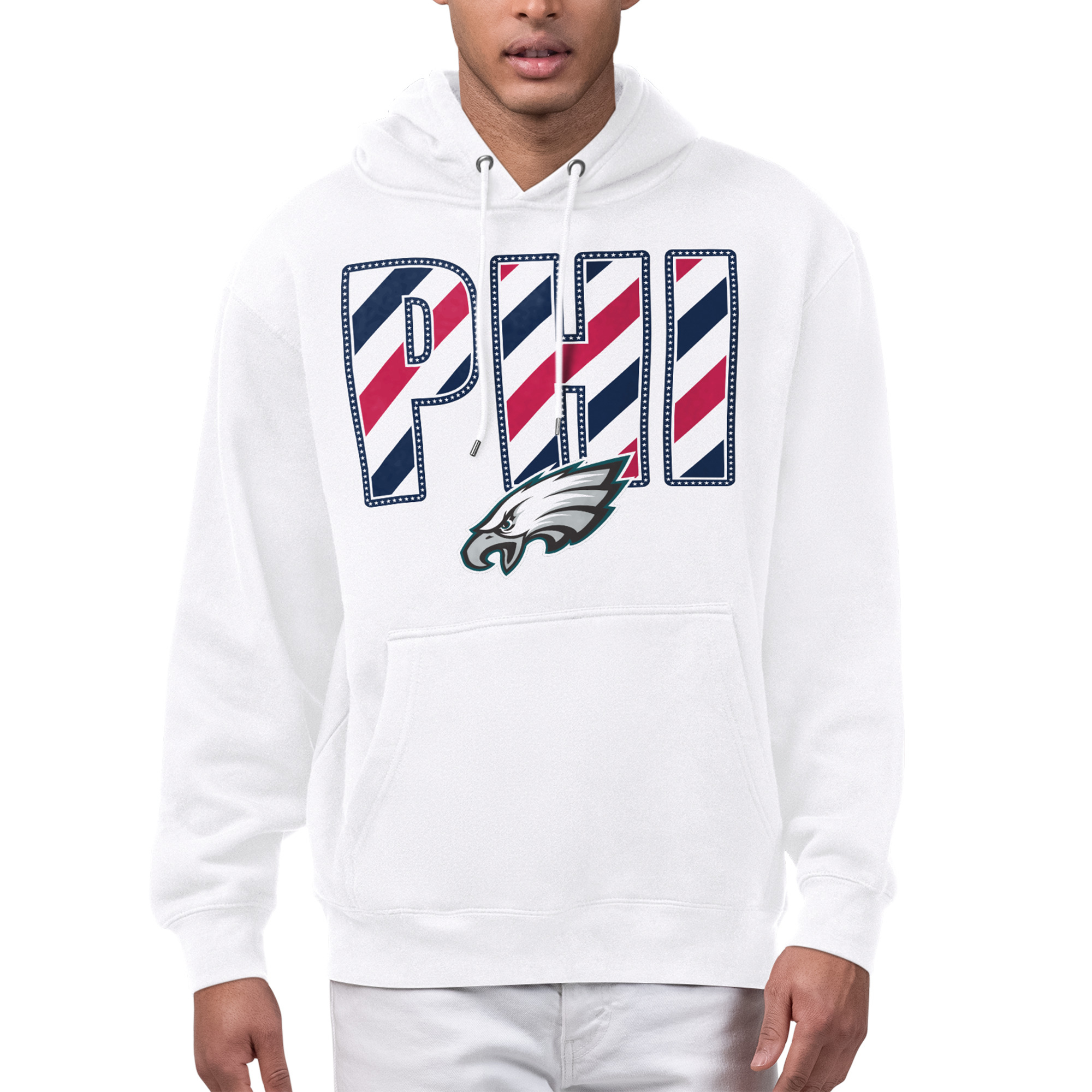 Men's Starter White Philadelphia Eagles Stars & Stripes Graphic Hoodie