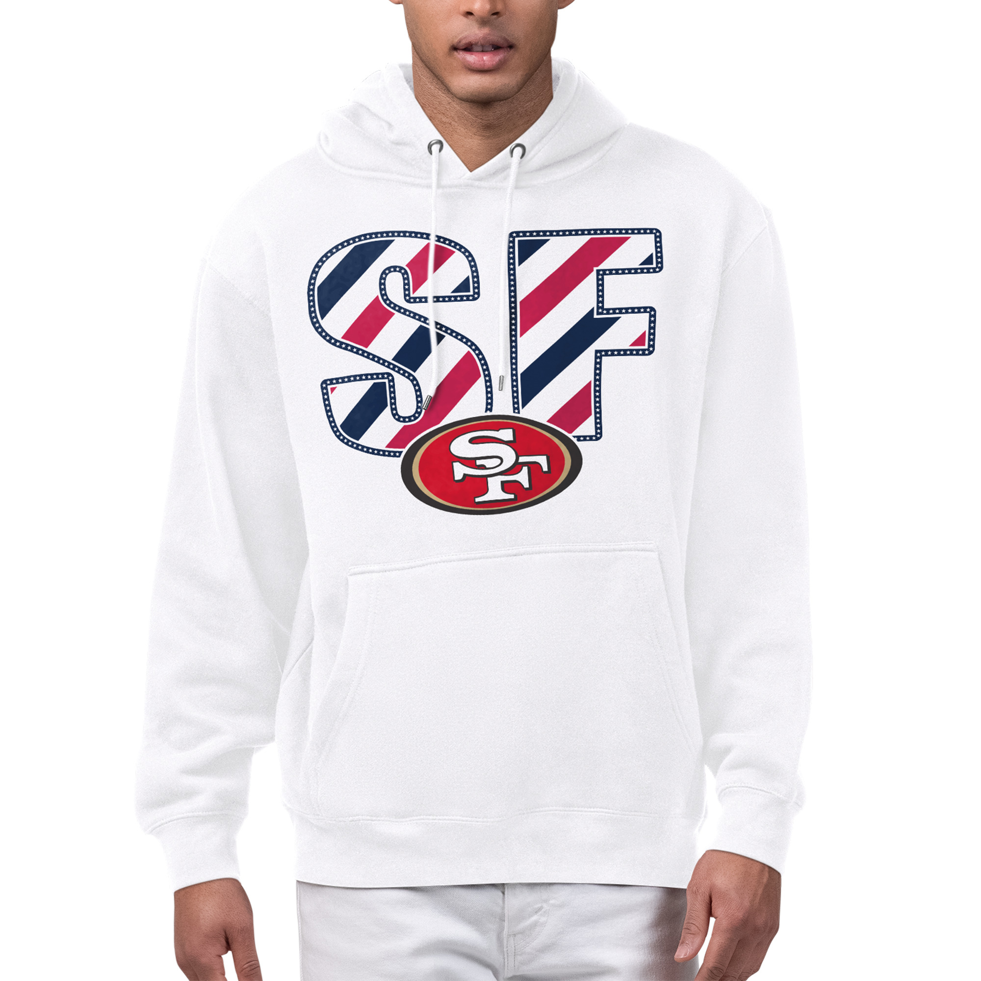 Men's Starter White San Francisco 49ers Stars & Stripes Graphic Hoodie